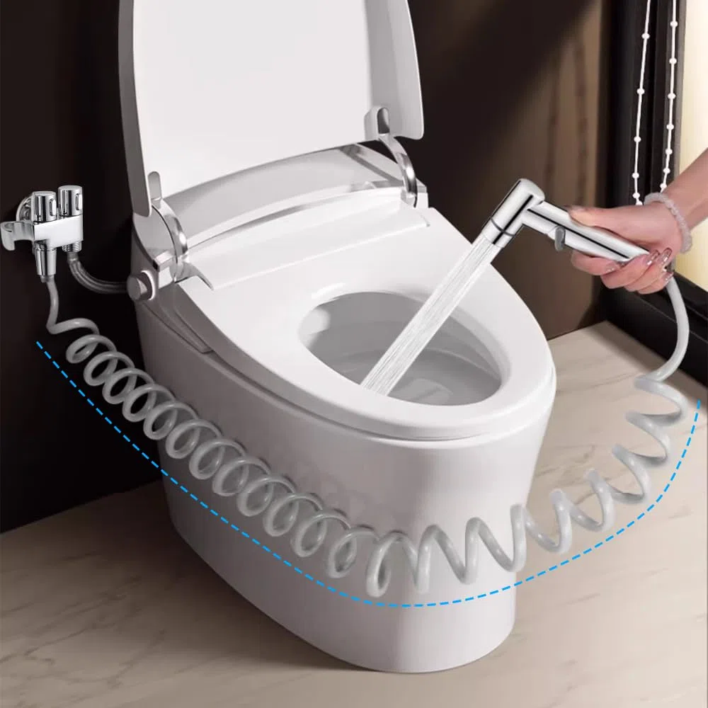 Mocrop Kit doccia bidet 1/2 uscita doppia valvola acciaio inox pulizia bagno, animali, terrazza, cucina