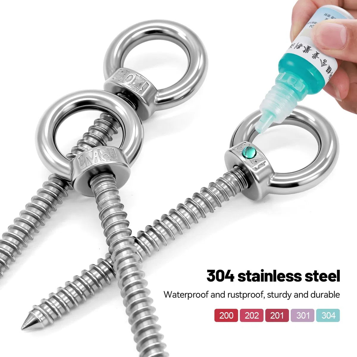 6 viti autofilettanti con occhiello in acciaio inox resistente M8, vite ad anello in legno, vite per occhi m8, ganci robusti per amache, sedie a dondolo, tenda da sole