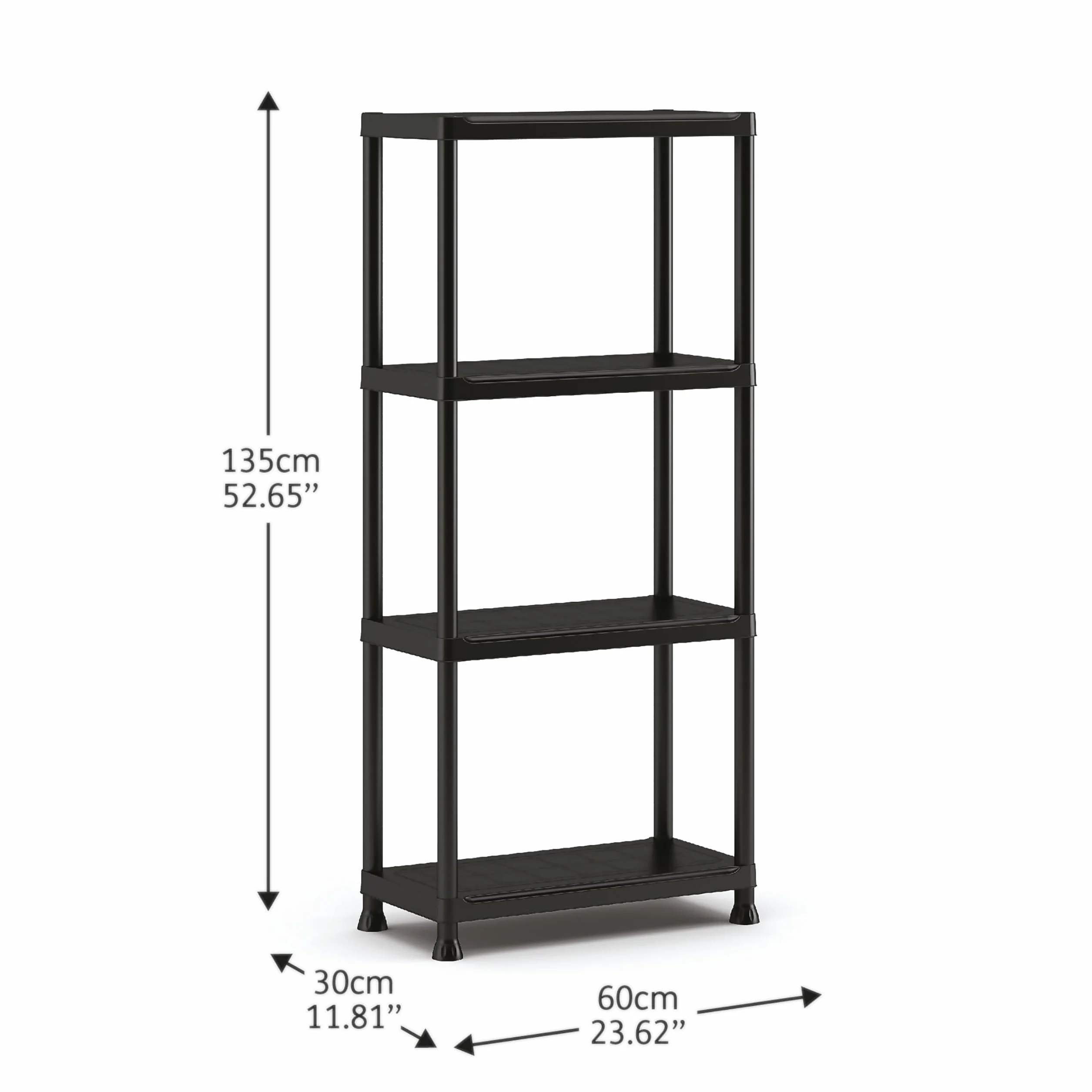 Keter 9503000 SCAFFALE 4 Ripiani PIENI Plus KIS, Nero, 60x30x135 cm