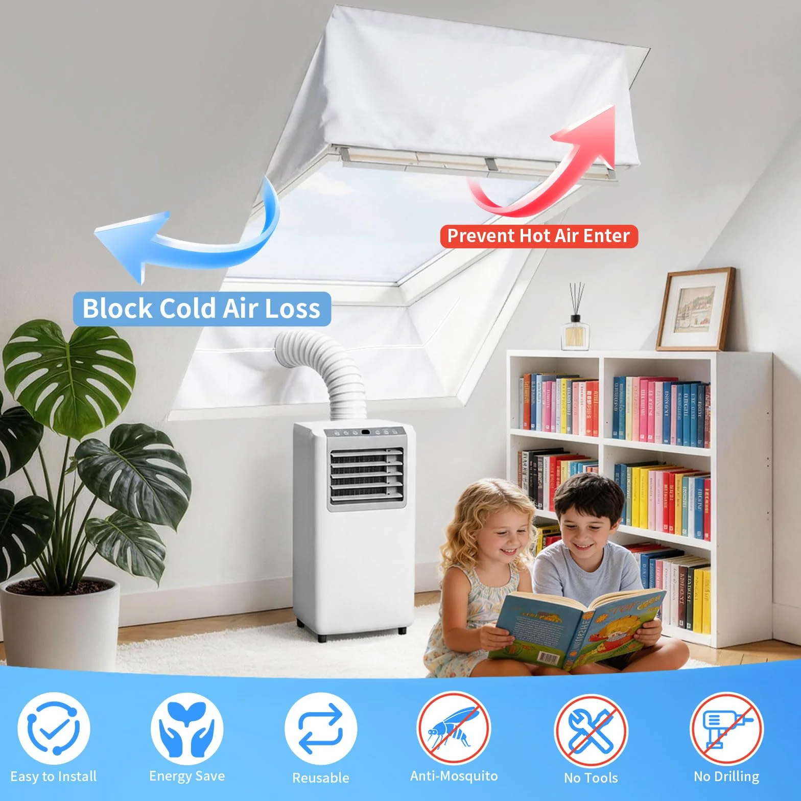 Guarnizione Finestra Condizionatore per il su Blocco Dell'aria Calda, Kit Finestra Condizionatore Portatile per Finestre a Tetto Fino a 540cm di Circonferenza，(2 x 270 cm)