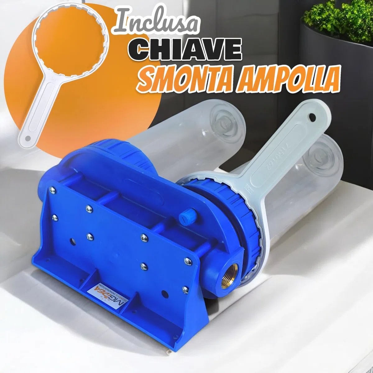 Sistema Porta Filtro per Acqua, Ampolla da 254mm (10"), Trasparente (2^ STADI - 3/4")