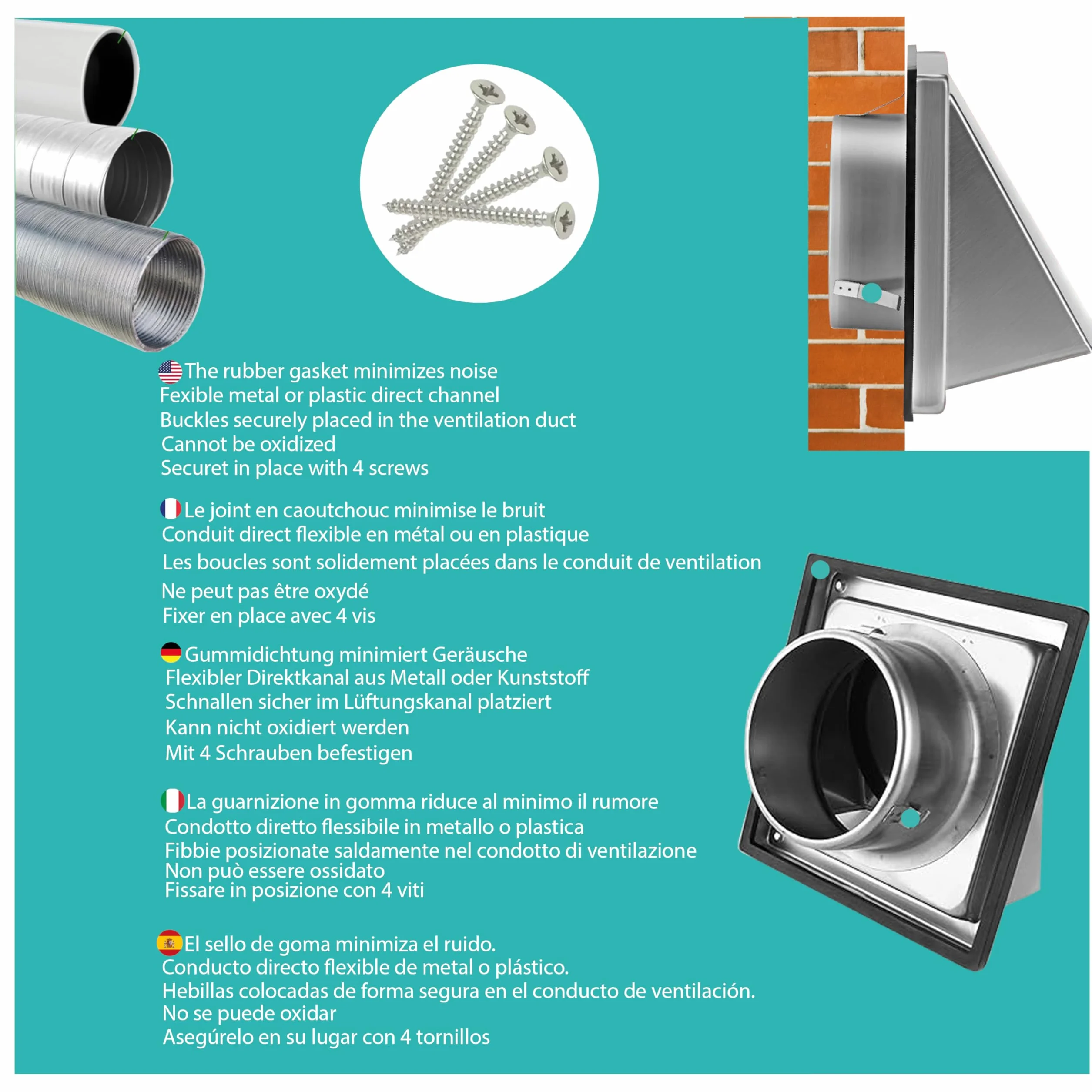 Griglia di Ventilazione in Acciaio Inossidabile 125 mm - Resistente alle Intemperie con Valvola di Non Ritorno - Perfetta per Asciugatrice, Cappe, Ventilazioni, Condotti di Scarico