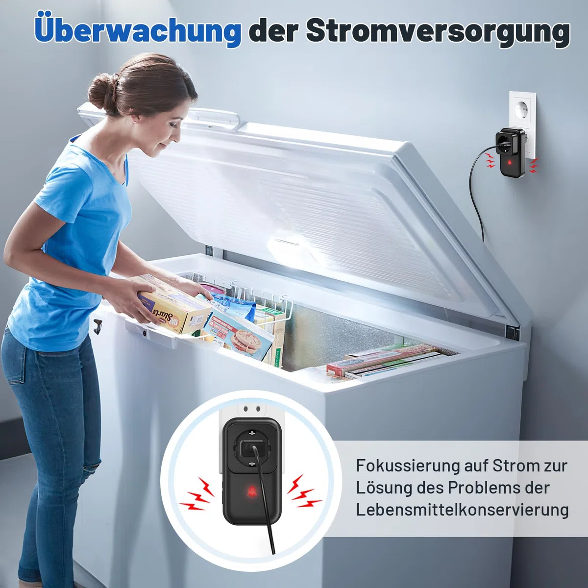 Avviso Allarme Mancanza Corrente, Rilevatore Interruzione Corrente con LED, allarme per interruzione di corrente del freezer da 0 a 110 dB 7 suonerie perfetto per frigoriferi, pompe di scarico