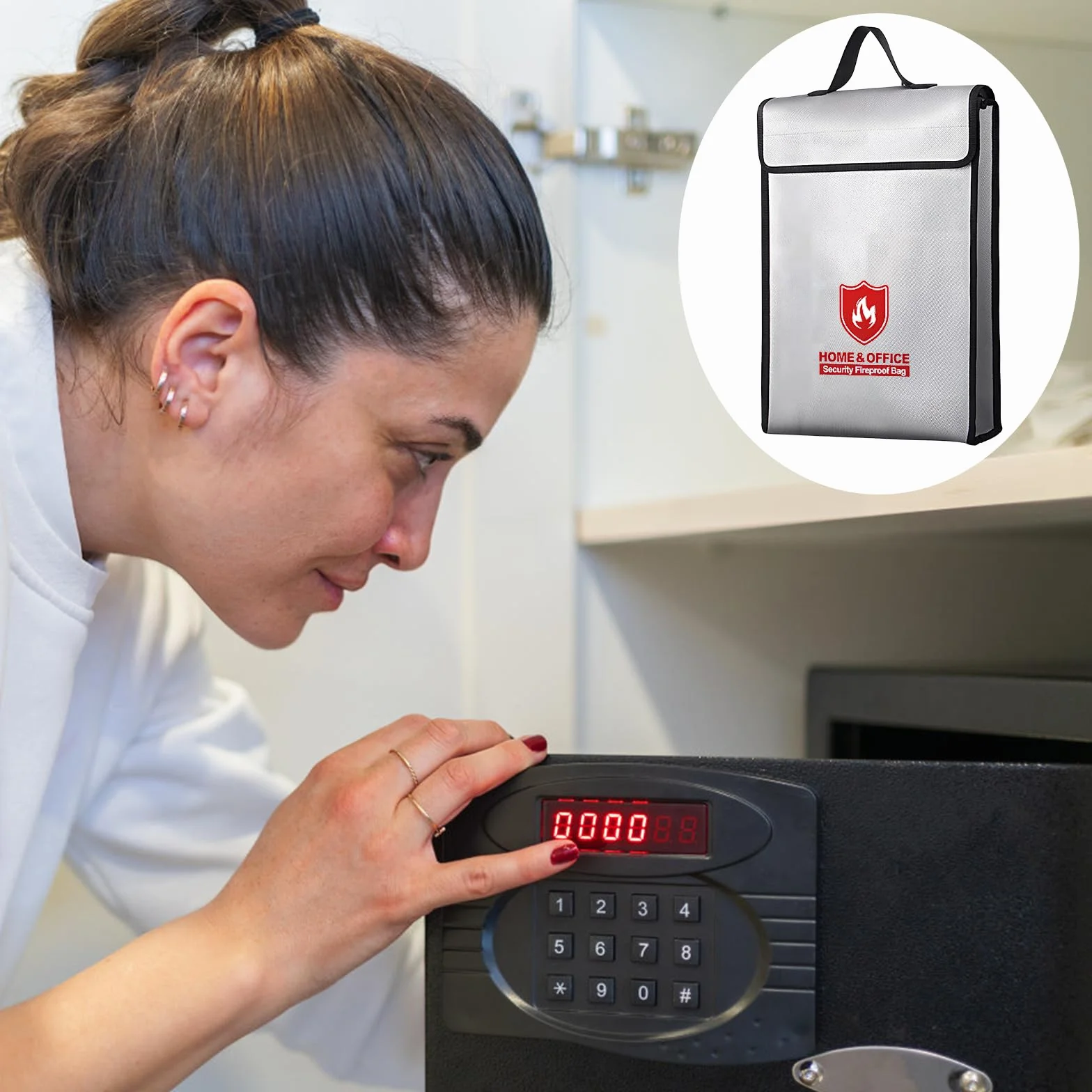 Borsa per Documenti Ignifuga, Borsa Ignifuga di Sicurezza 38x32x8cm, Sacchetti Ignifughi per Documenti e Denaro 1200℃, Porta Documenti Impermeabile per Documenti, Denaro