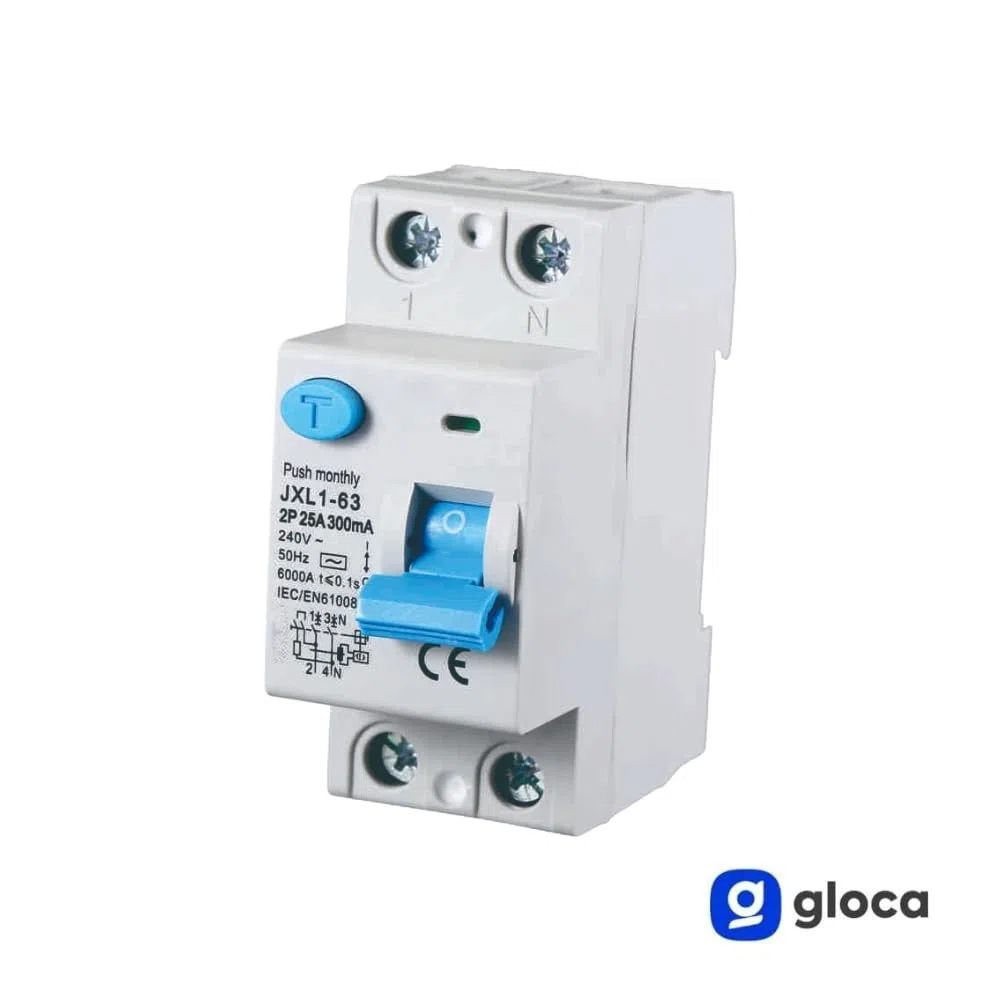 gloca Interruttore Differenziale Puro Salvavita 2P 300mA 220V-6KA 2 Moduli DIN (25 Ampere)