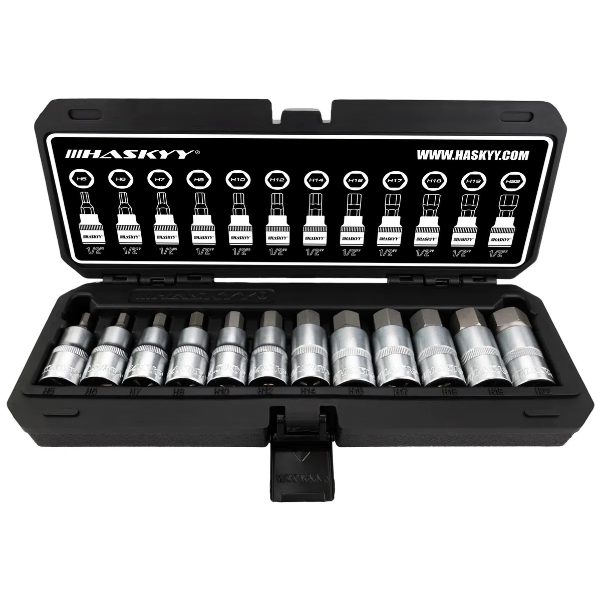 HASKYY Set di chiavi esagonali interne, 5-22 mm, 1/2 pollici, 12 pezzi. Set di bit esagonali in pratica scatola di plastica per la conservazione