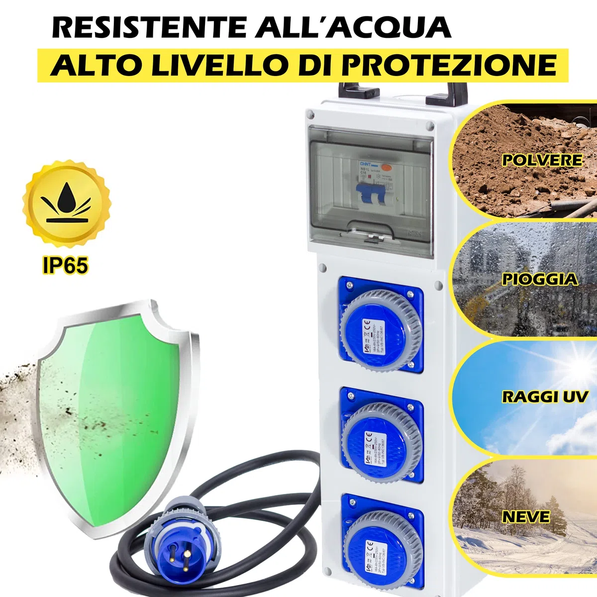 ELETTROWATT - Quadro Elettrico di Distribuzione Industriale da Cantiere ASC Portatile - 3 Prese CEE IP67 da 16A - Magnetotermico da 16A - Quadro Monofase Con Certificazione Inclusa - Made in Italy