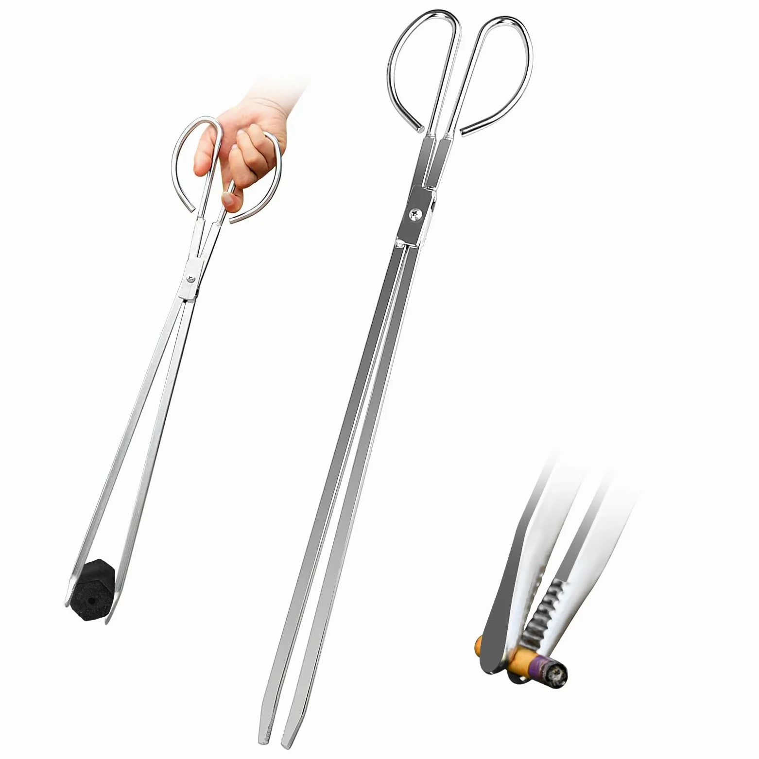 Pinze per caminetto in acciaio inox, 53 cm, 48 cm, resistenti, per braciere da esterni e interni (48 cm)