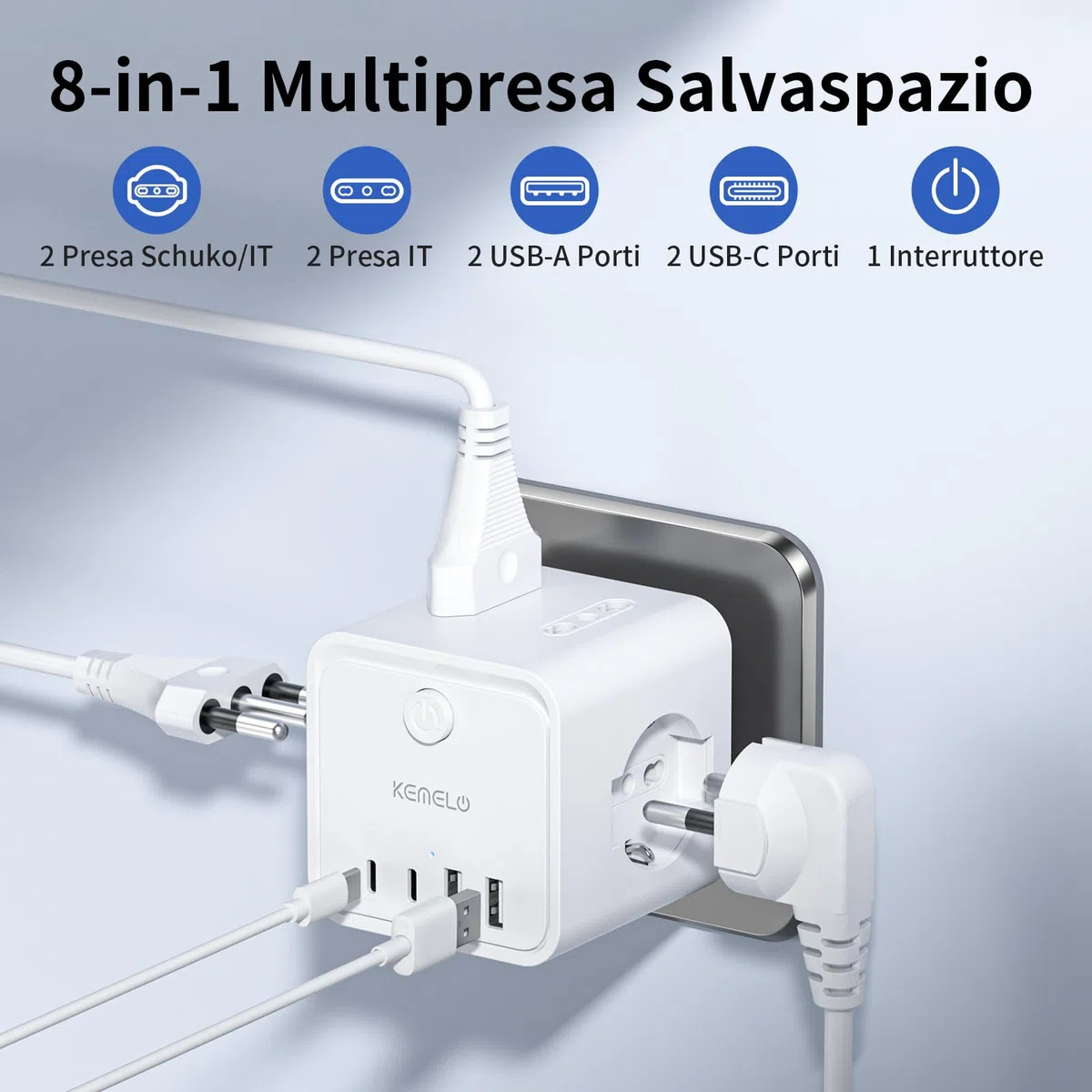 Ciabatta Elettrica Multipresa con 4 Prese Universali 10/16A ITA e Schuko, Ciabatta Multipresa con 2 USB A+2 USB C,Presa Multipla Spina Piatta Salvaspazio con Interruttori per Casa, Ufficio Nero
