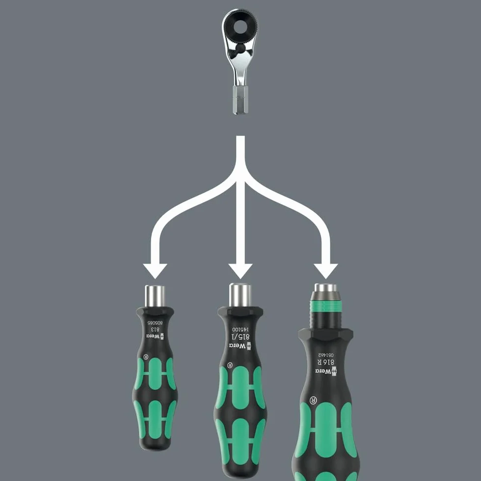 Wera 8011 Testa del cricchetto Zyklop Mini 4, 1/4", 1/4" x 50 mm