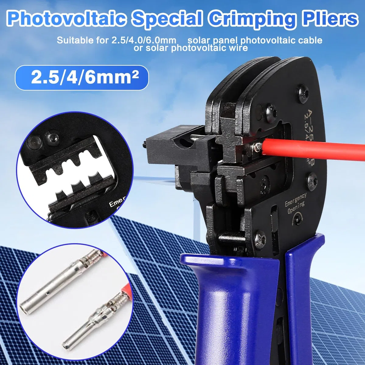 Jadeshay Pinza Crimpatrice,Pinze Crimpatrici Solari 2.5-6 mm² Cavo PV Attrezzo Crimpare Connettori Strumenti di Piegatura,per Cavi Fotovoltaici del Pannello Solare