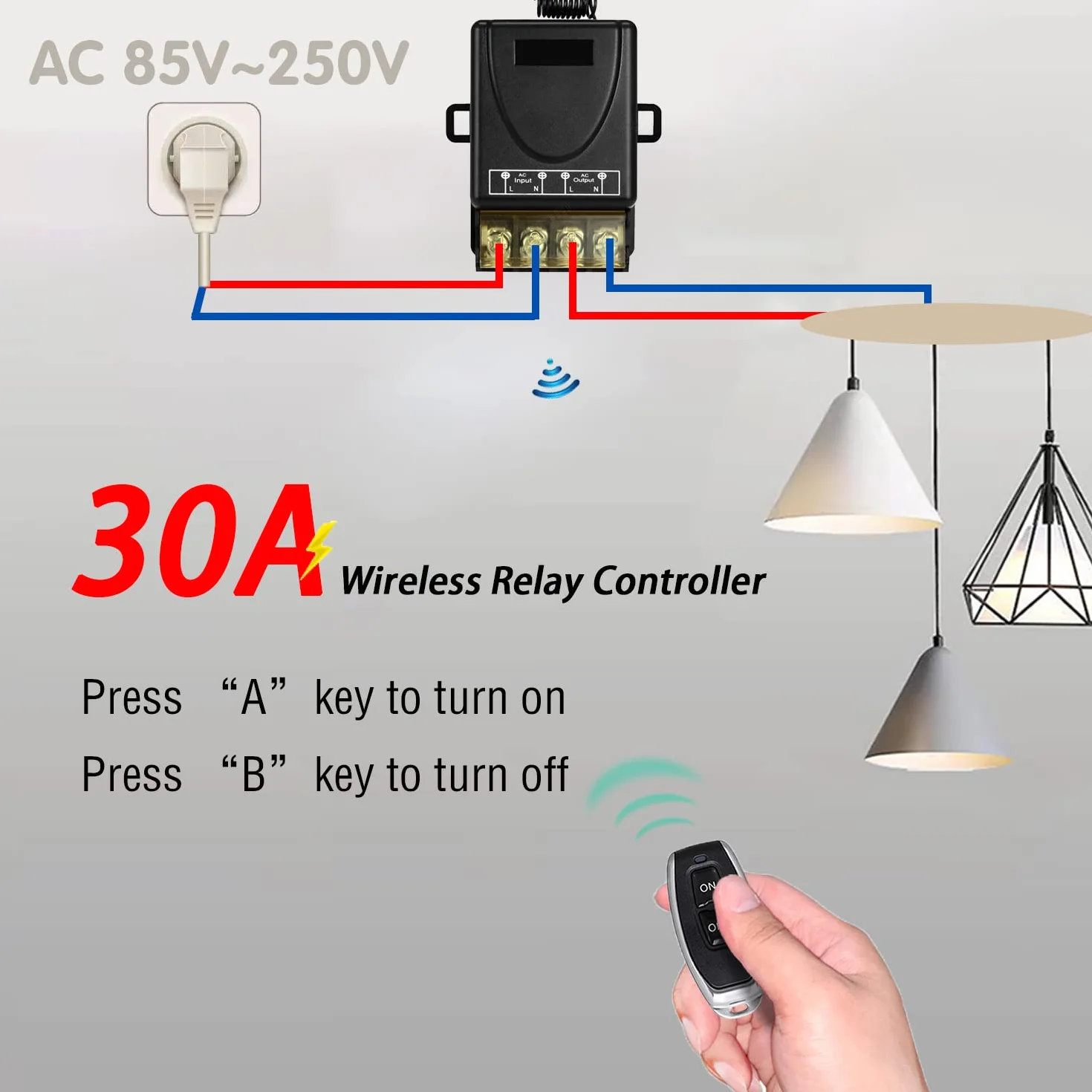 DieseRC Interruttore luce telecomando senza fili 433Mhz AC 220V 230V 30A ricevitore relè e 4 trasmettitori Radiocomando per pompa acqua leggera Elettrodomestici Irrigazione agricola