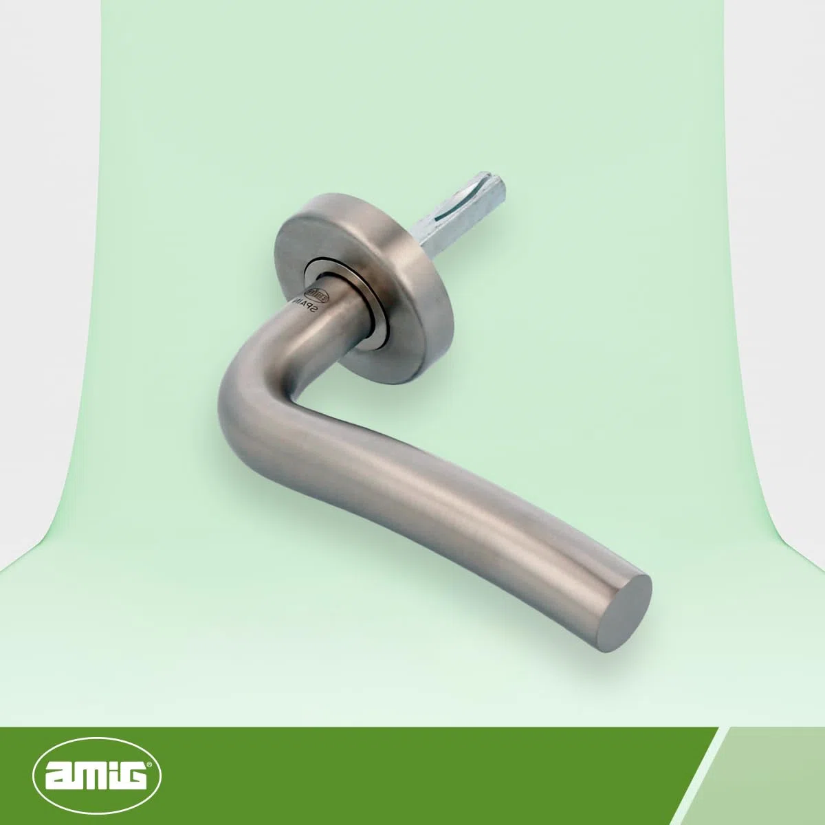 Amig - Maniglia con Rosetta 19ED con Interno in Ottone - Acciaio Inossidabile - Misura: 53mm - Quadrettino di 8 mm - Opaco