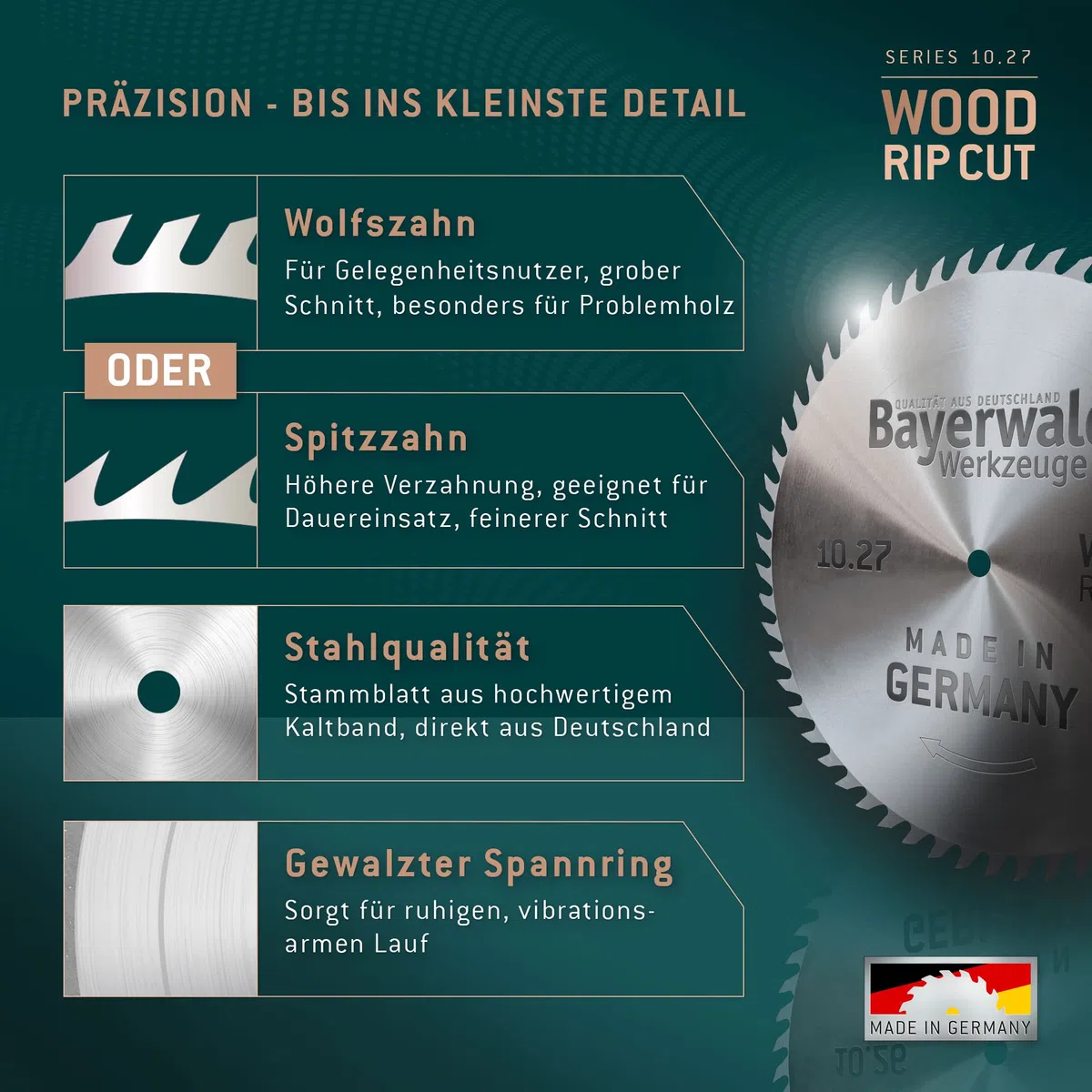 Bayerwald - Lama per sega circolare CV, Ø 300 mm x 1,6 mm x 30 mm, a dente di lupo (80 denti), per tagli semplici e più fini su legna da ardere e materiali lignei, taglio longitudinale e trasversale