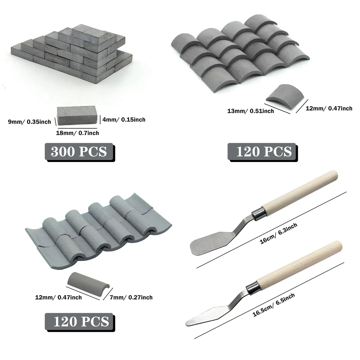 Woohome Set di 542 mini mattonelle in scala di grigi, tegole in miniatura e mini piastrelle per fai da te, decorazione per giardino delle fate