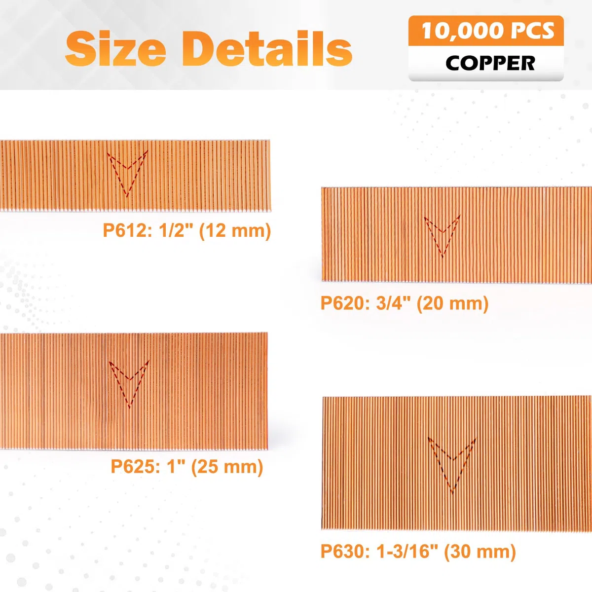 KIMSING P625 Chiodi a spillo in rame, calibro 23 10000 PCS/scatola, perni senza testa di 25 mm di lunghezza adatti a chiodatrici pneumatiche e a spillatrici ad aria compressa