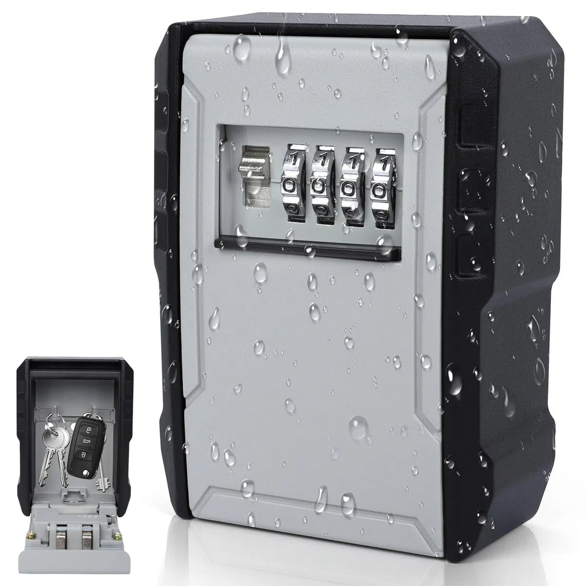 Cozary Cassetta Sicurezza Chiavi, Impermeabile Cassetta Chiavi con Codice 4 Cifre Combinazione, Key Box da Esterno, Cassaforte a Muro per Casa, Garage, Casa