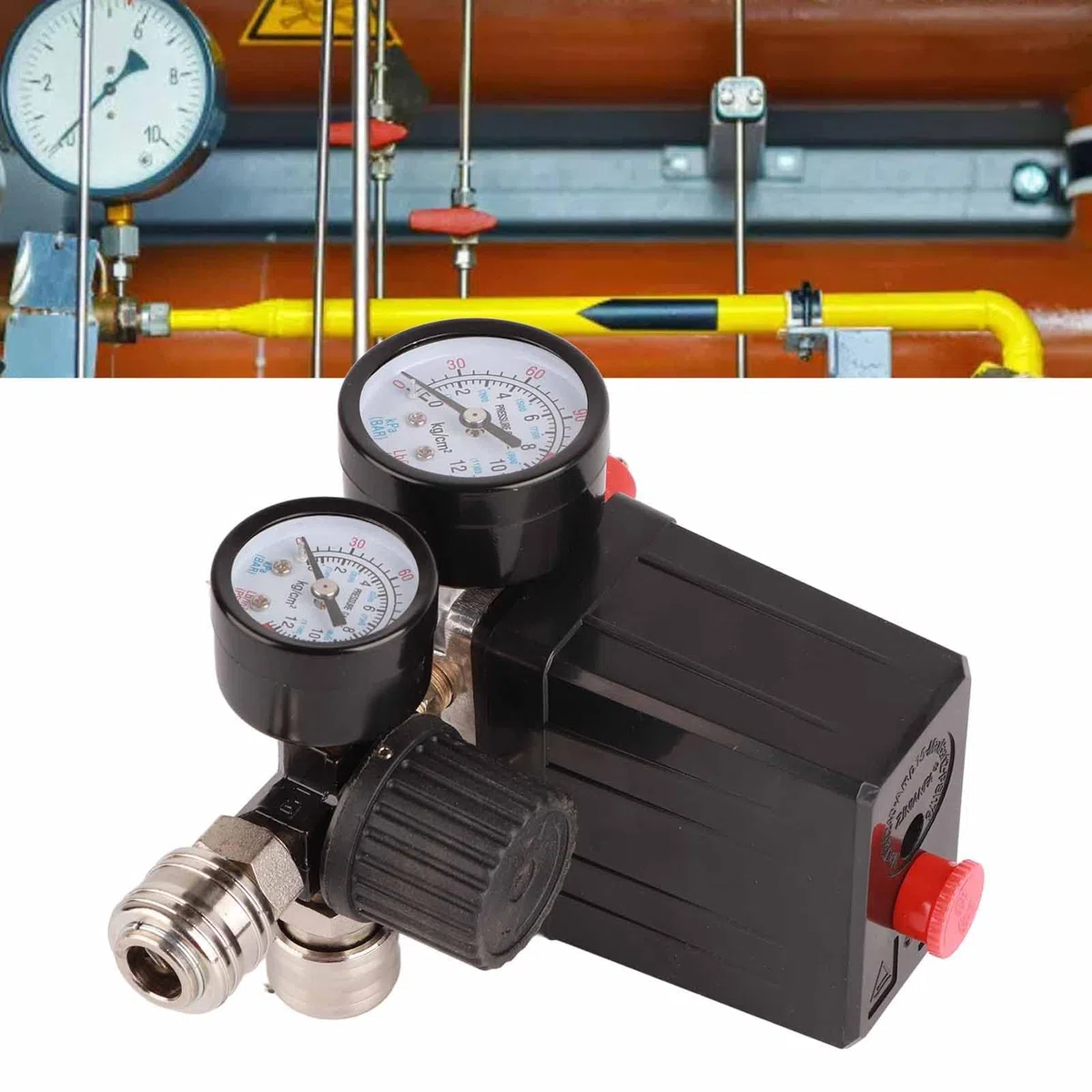 Pressostato del Compressore D'aria, Regolatore di Pressione Interruttore del Compressore 1/4in Valvola di Regolazione del Controller a 4 Fori 90-120PSI 220V per Controllo