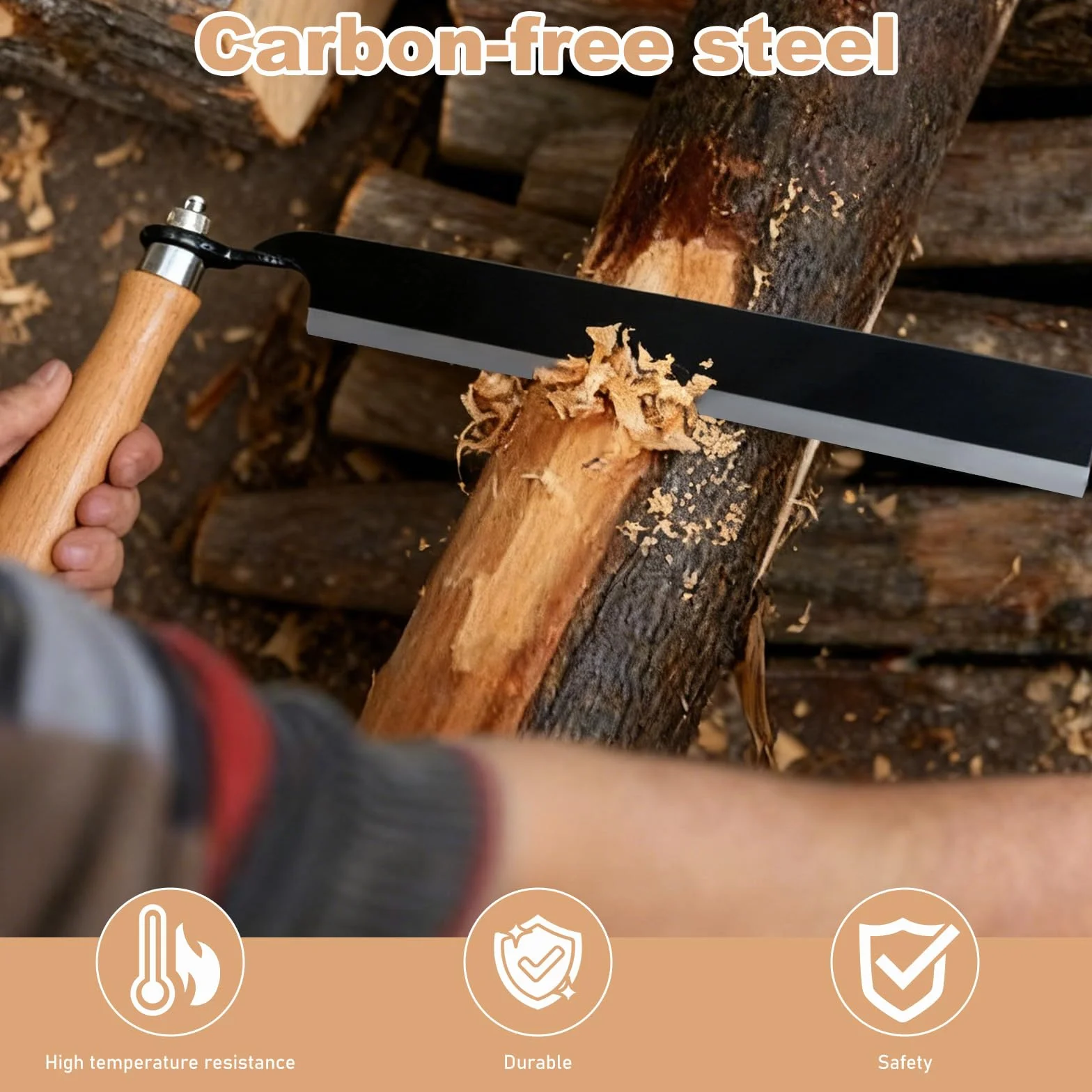 GBKDQQ Coltello da traino per legno: 8 pollici Multifunzionale coltello con manici in legno, coltello da traino, ferro per la lavorazione del tronco d'albero, spelucchino per la lavorazione del legno