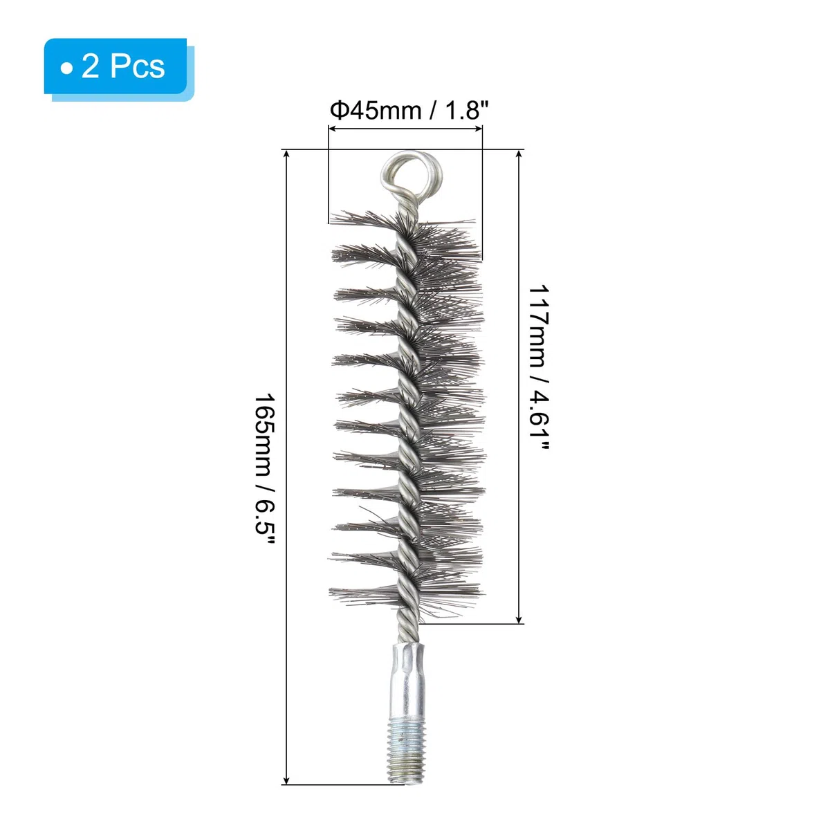 PATIKIL Spazzola Per Foro Da 45mm Di Diametro, 2Pezzi Spazzola Di Pulizia In Filo Di Acciaio Inox Intrecciato Per Tubi Cilindrici Con Codolo A Spirale Da 12mm Per Tubi, Porte, Argento