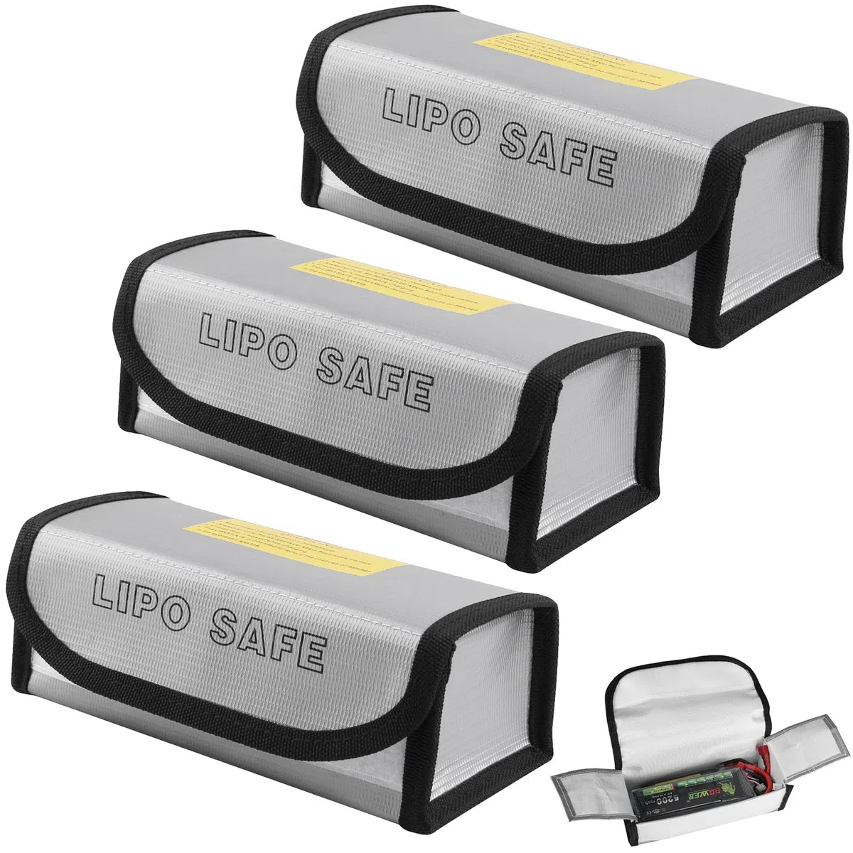 3 Pezzi Pacchetto Sicurezza Batteria Litio,18.5*6*7.5cm Borsa Charge Antifuoco Antiesplosione,Borsa Protettiva Sicurezza per Conservare e Caricare,Custodia Protettiva Batteria Portabilità(Argento)
