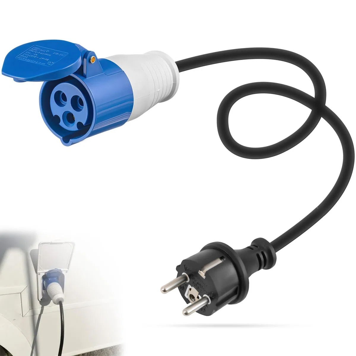 H07RN-F 3G2.5 Adattatore Caravan, IP44 Presa CEE con Cappuccio Protezione, 35cm Cavo Gomma Campeggio, 2 Poli Spina Schuko, 230V 16A Spine Roulotte, Prolunga Camper per Barca, Esterno
