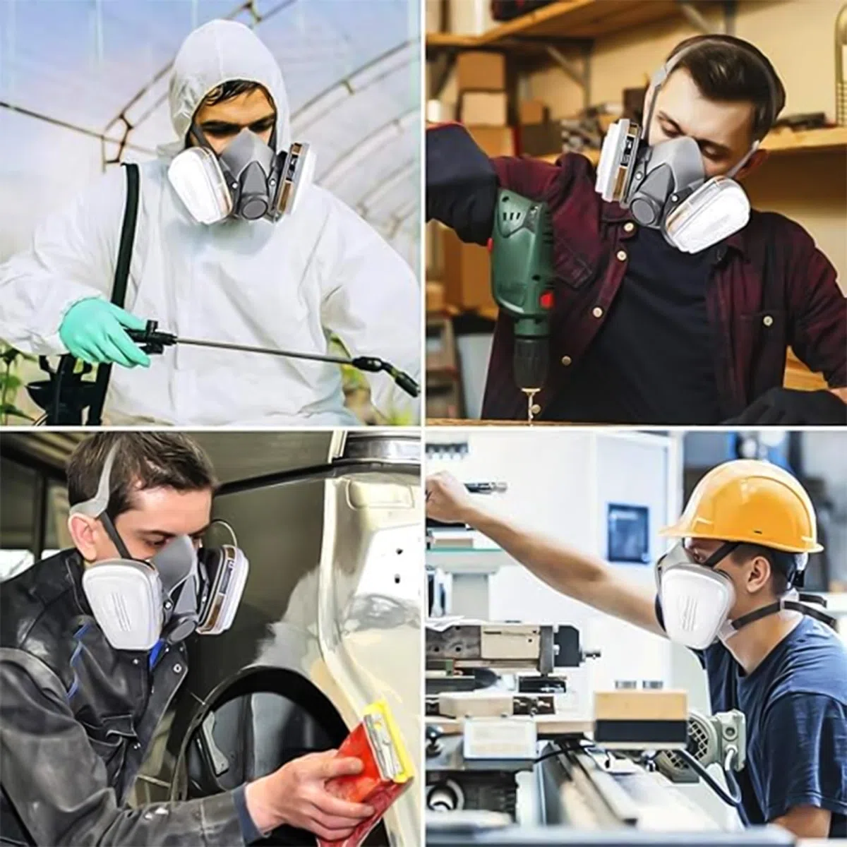 faburo Protezione respiratoria riutilizzabile con filtri e occhiali di protezione anti polvere, anti gas, filtro respiratorio per pittura, lavoro, bricolage, levigatura, spruzzatura, lucidatura