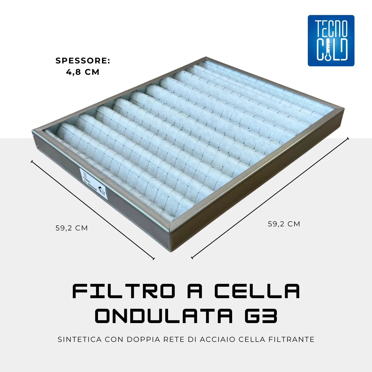 Tecno Cold | Filtro a Cella Ondulata G3 Sintetica con Doppia Rete di Acciaio Cella Filtrante con Spessore da 48mm