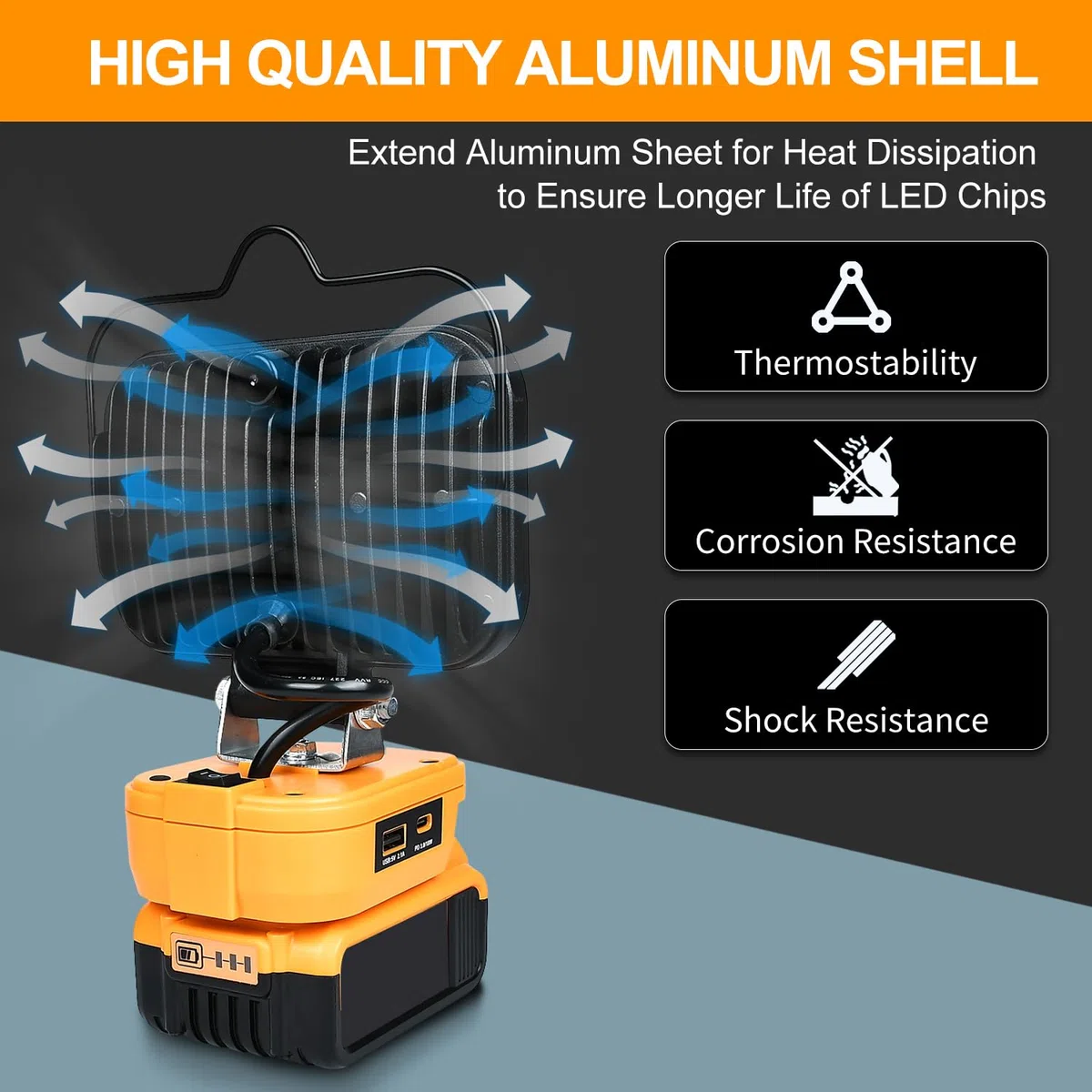 Luce da lavoro a LED senza fili per batteria Dewalt da 20 V, torcia portatile per Dewalt, riflettore, luce di inondazione per cantiere DCB205 DCB206 riparazione/campeggio esterno/garage/emergenza