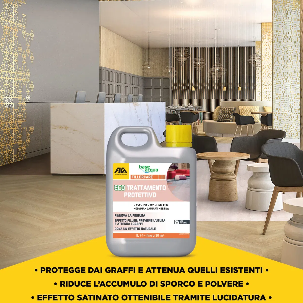 Fila Surface Care Solutions, FILLERCARE, Eco Trattamento Protettivo per Pavimento Laminato, Pavimenti in PVC e Materiali Plastici, Rinnova Il Materiale, ne Allunga la Vita e Attenua i Graffi, 1L