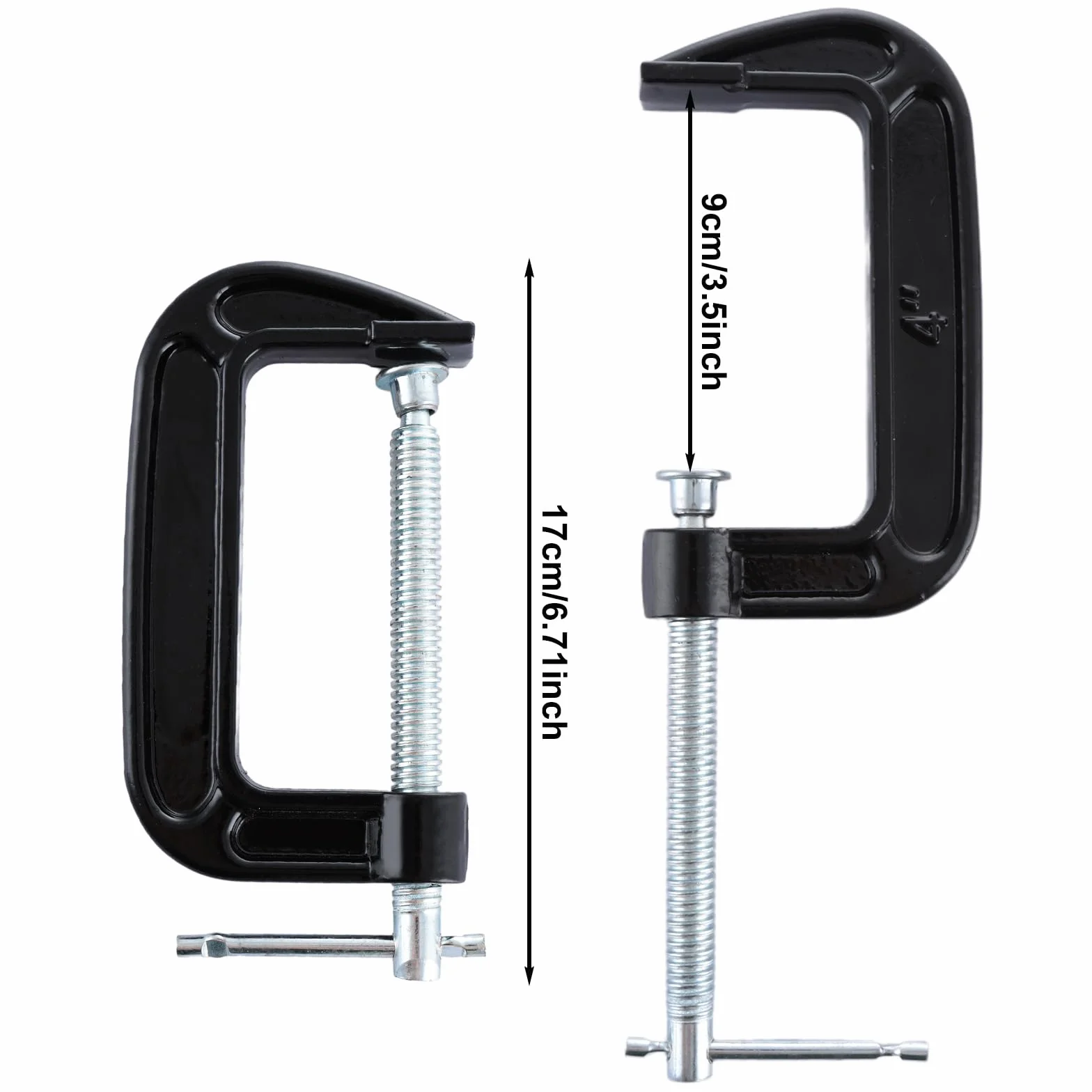 ASelected 4 morsetti a G, 105 mm, resistenti e resistenti, set di morsetti a C per la lavorazione del legno, saldatura, riparazione automobilistica, apertura ganasce da 10,2 cm (nero)