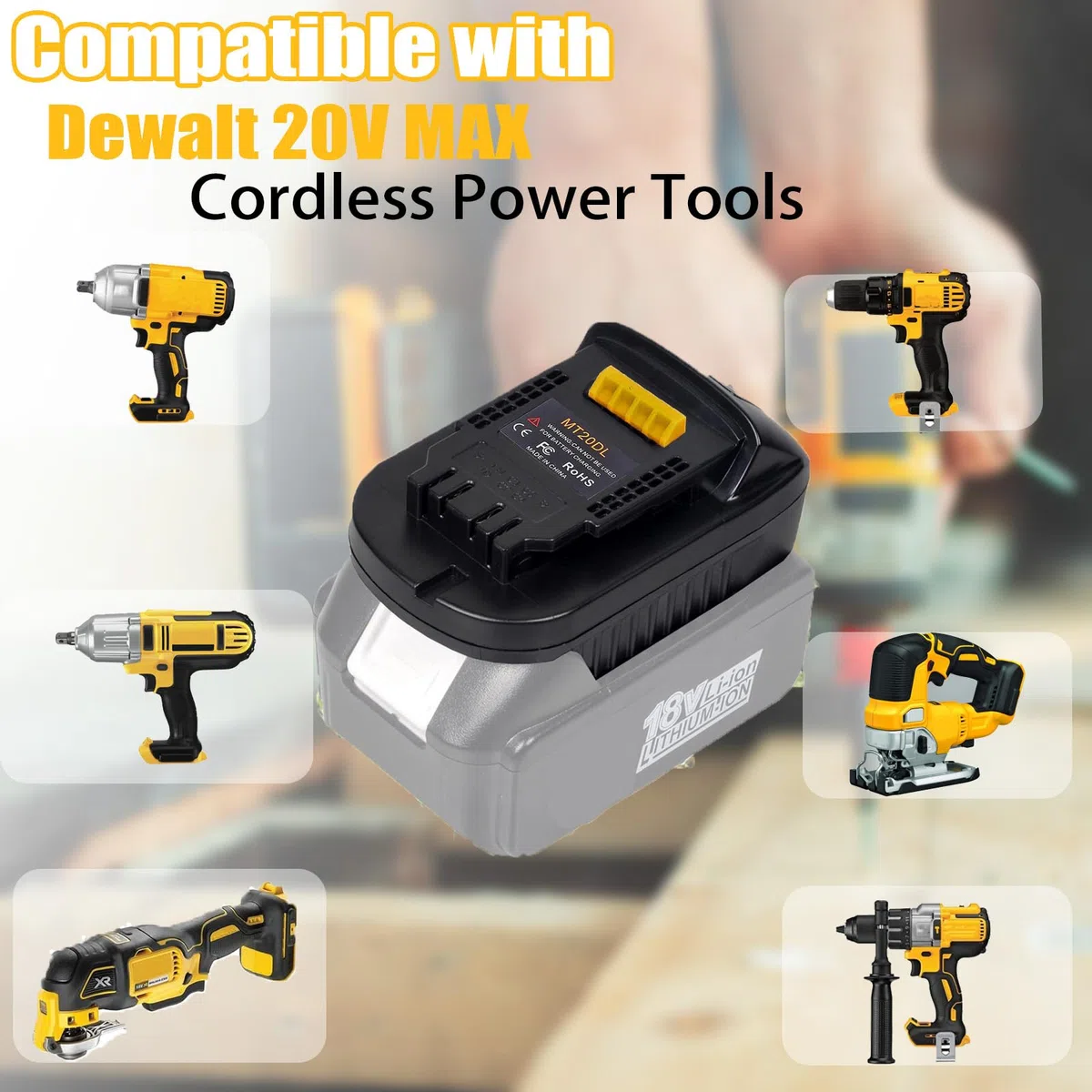 URUN MT20DL - Adattatore per batteria agli ioni di litio Makita 18 V per DeWalt 20 V, adatto per utensili elettrici DeWalt 18 V/20 V Max agli ioni di litio