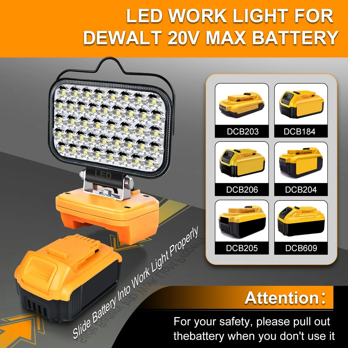 Luce da lavoro a LED senza fili per batteria Dewalt da 20 V, torcia portatile per Dewalt, riflettore, luce di inondazione per cantiere DCB205 DCB206 riparazione/campeggio esterno/garage/emergenza