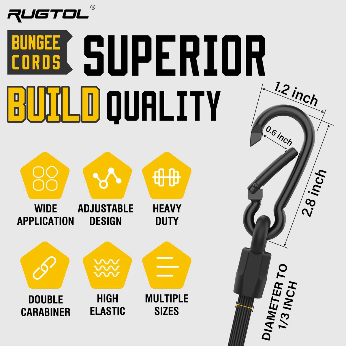 Espansore con gancio regolabile, 90 cm di espansione con moschettone, set da 6 pezzi, 100% lattice di gomma per tende da sole, tarpaulins, giardino, bicicletta, auto, carico