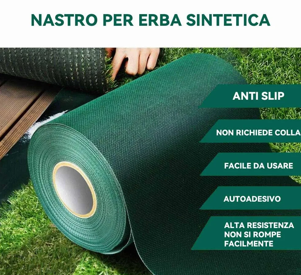 Nastro di Giunzione per Erba Artificiale, 15cm X 10m Nastro per Erba Nastro Autoadesivo per Cuciture per Prati per Collegare 2Pz di Moquette in Erba Finta
