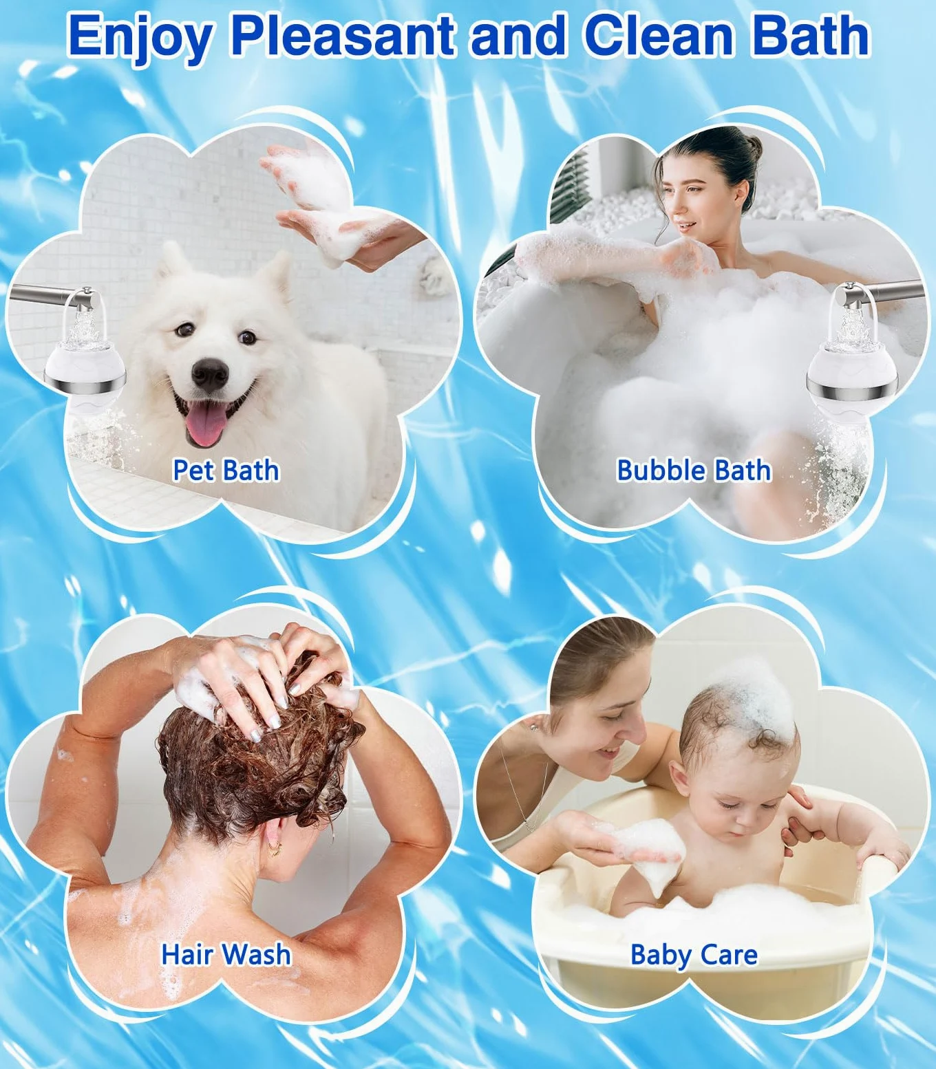 MoKo Filtro Acqua per Bambini e Adulti, Filtro per Vasca da Bagno, Addolcitore D'acqua per una Pelle più liscia, Capelli e Unghie, Filtro da Bagno con Palla da Doccia e Spazzola per Shampoo, Bianco