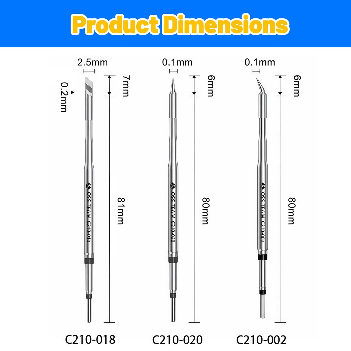 3 punte per saldatura C210, punte di ricambio per saldatore, set di punte per saldatore in rame, testa di saldatura speciale, punta universale plug & play, testa di saldatura dritta/coltello