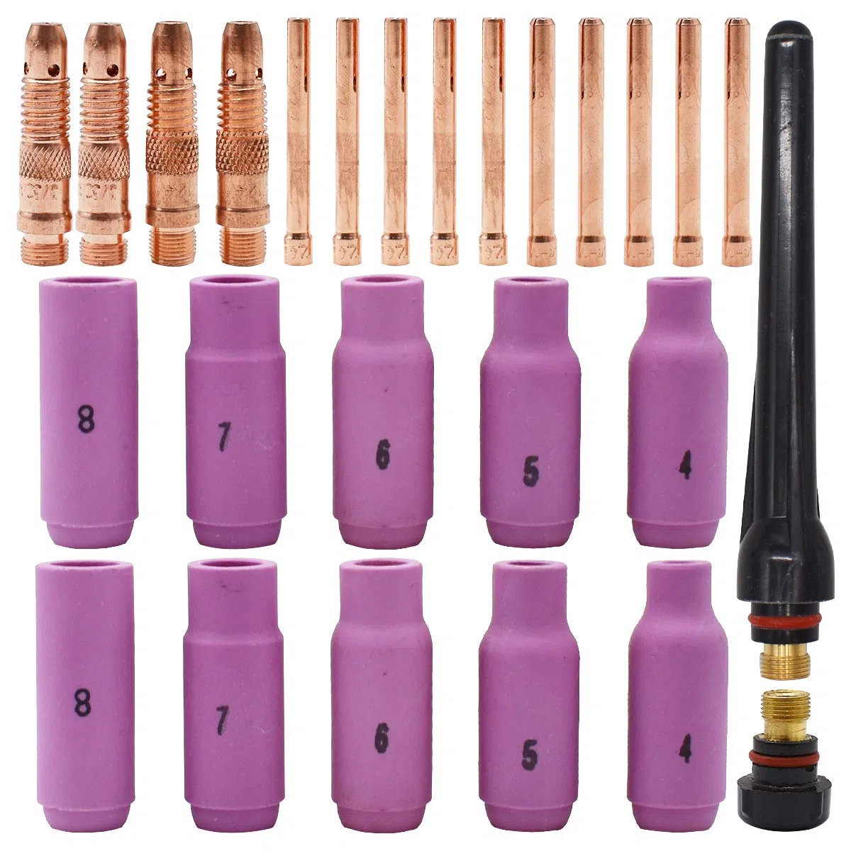 TIG Saldatura Torcia a Gas Accessori Kit,Tianher 26 Pezzi TIG Collets Corpo Ugelli in Ceramica Gas Lens Indietro Cap Body Allumina Ugello Back Kit Fit per Accessori Torcia Saldatura Consumabili