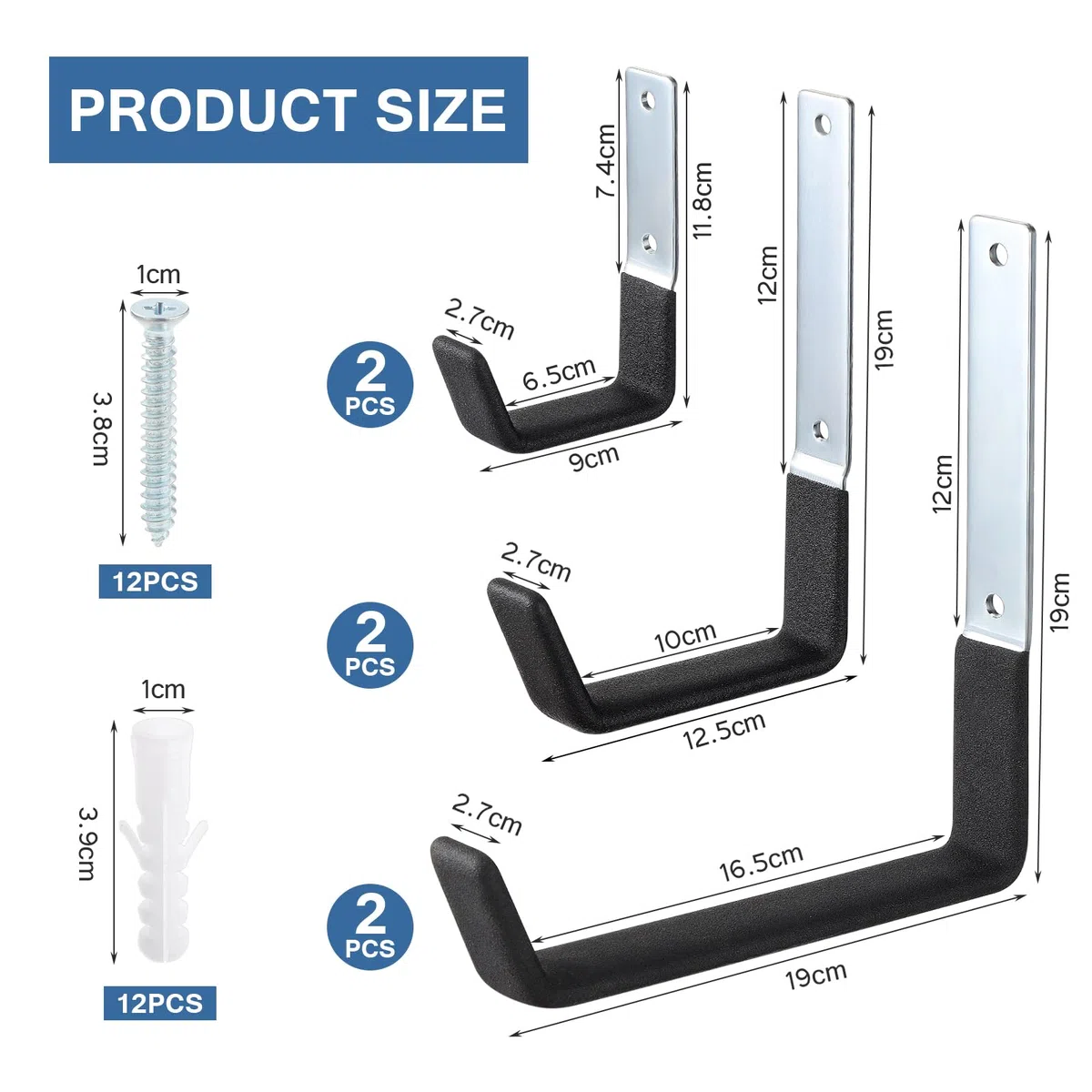 4 Pezzi Ganci Garage, Ganci da Parete Garage con Rivestimento Antiscivolo, Ganci in Acciaio per Garage per Appendere Utensili Elettrici, Biciclette, Scala, Articoli Sfusi (6 Pezzi)