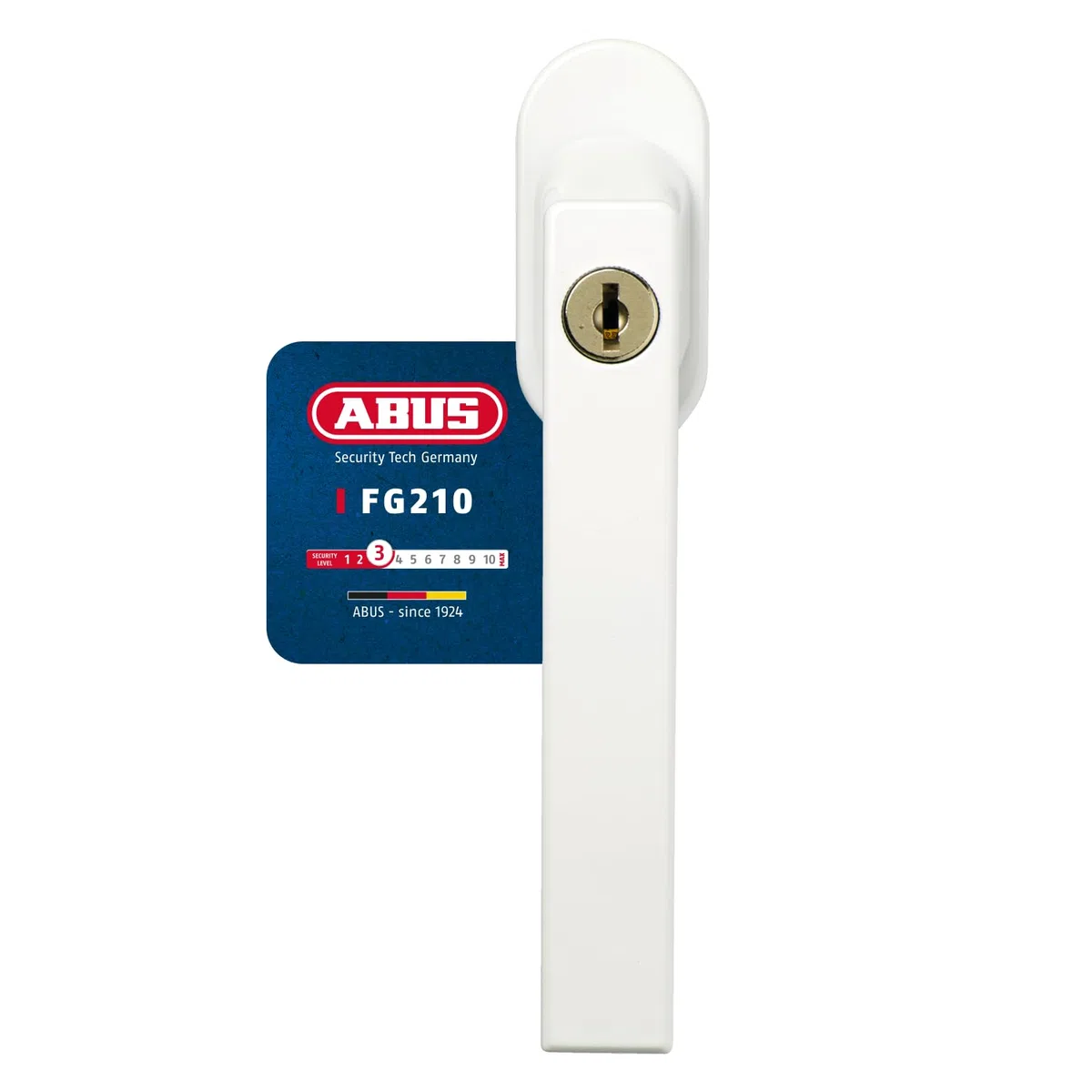 Abus Fg210 Maniglia con Blocco Antifurto, Serratura a Spinta con Cilindro per Finestre, Chiave Maestra, Livello di Sicurezza: 3, 59487, Bianco