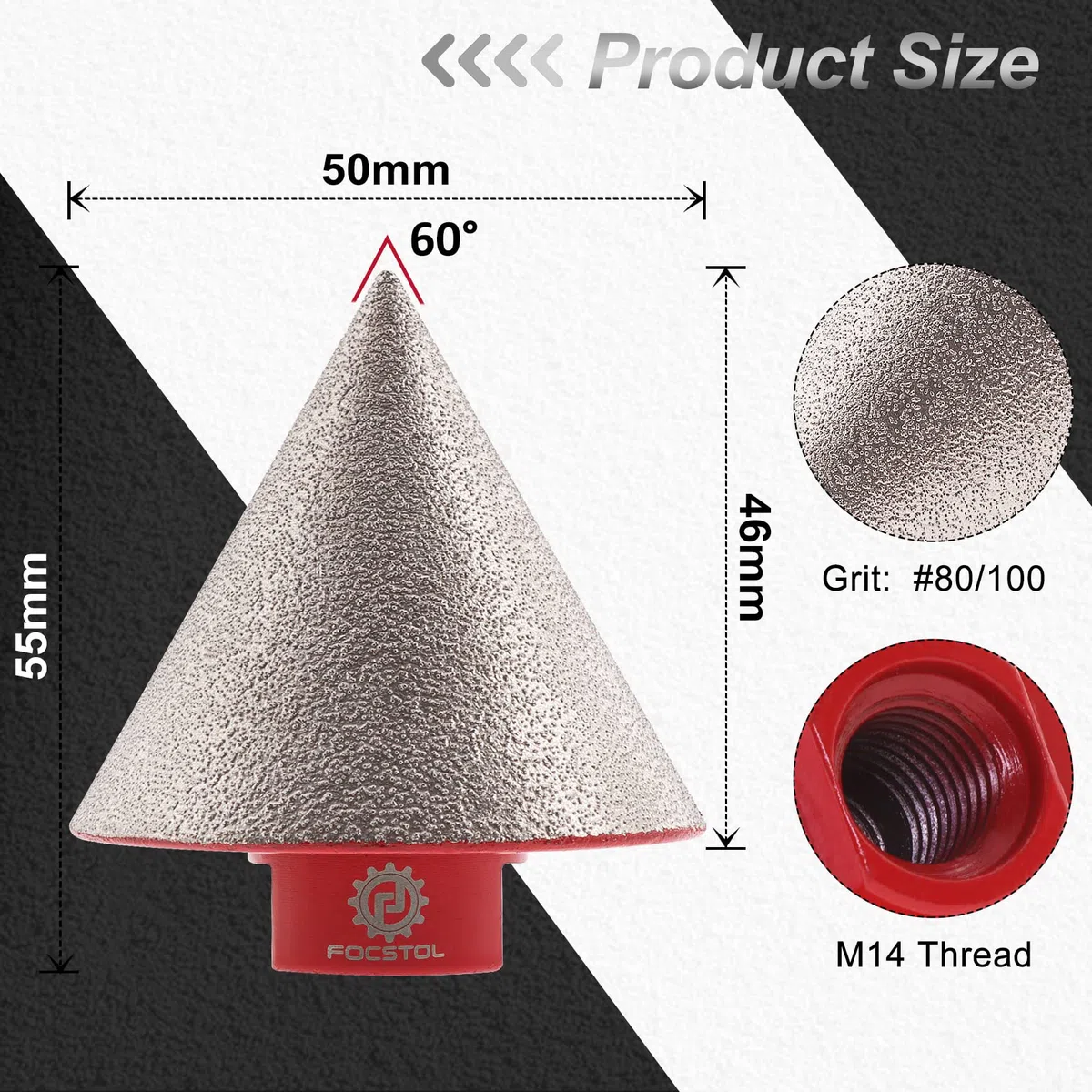 FOCSTOL Punte per Smusso Diamantata 50mm fori Esistenti Ingrandimento della Sagomatura Rifilatura in Piastrelle Porcellana Ceramica Granito Marmo M14 Filettatura