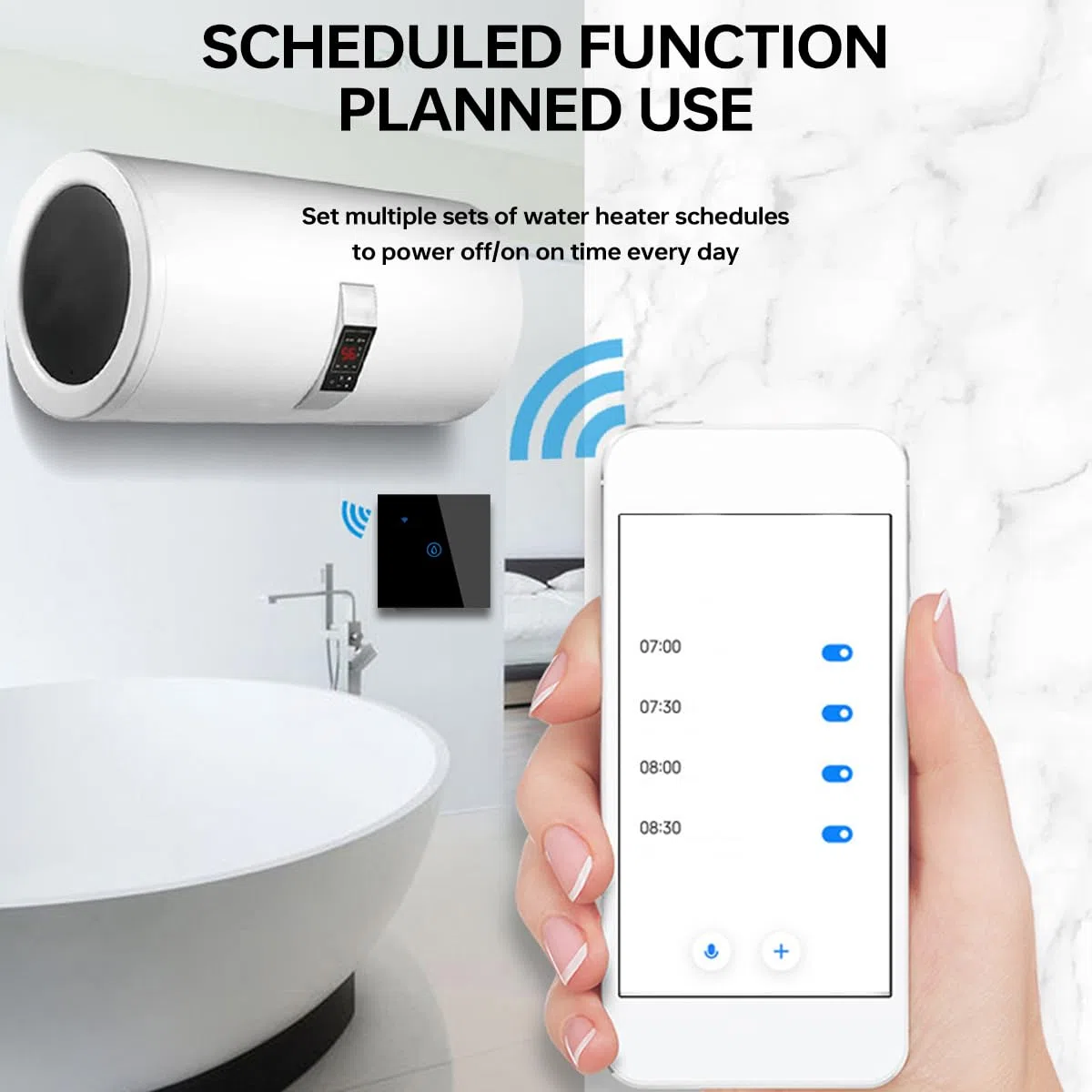 Interruttore timer per riscaldatore a immersione intelligente 40A, 2 Pack nero WIFI Smart Wall Touch Boiler Switch Interruttore timer scaldabagno WiFi compatibile con Alexa(nero)