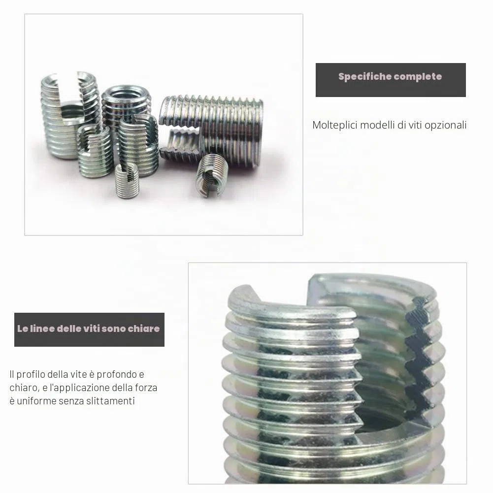 60 Pezzi Inserti Filettati M3 M4 M5 M6 M8 M10 M12,Set Inserto Filettato Autofilettante in Acciaio al Carbonio,Filettatura Rinforza Strumento di Riparazione