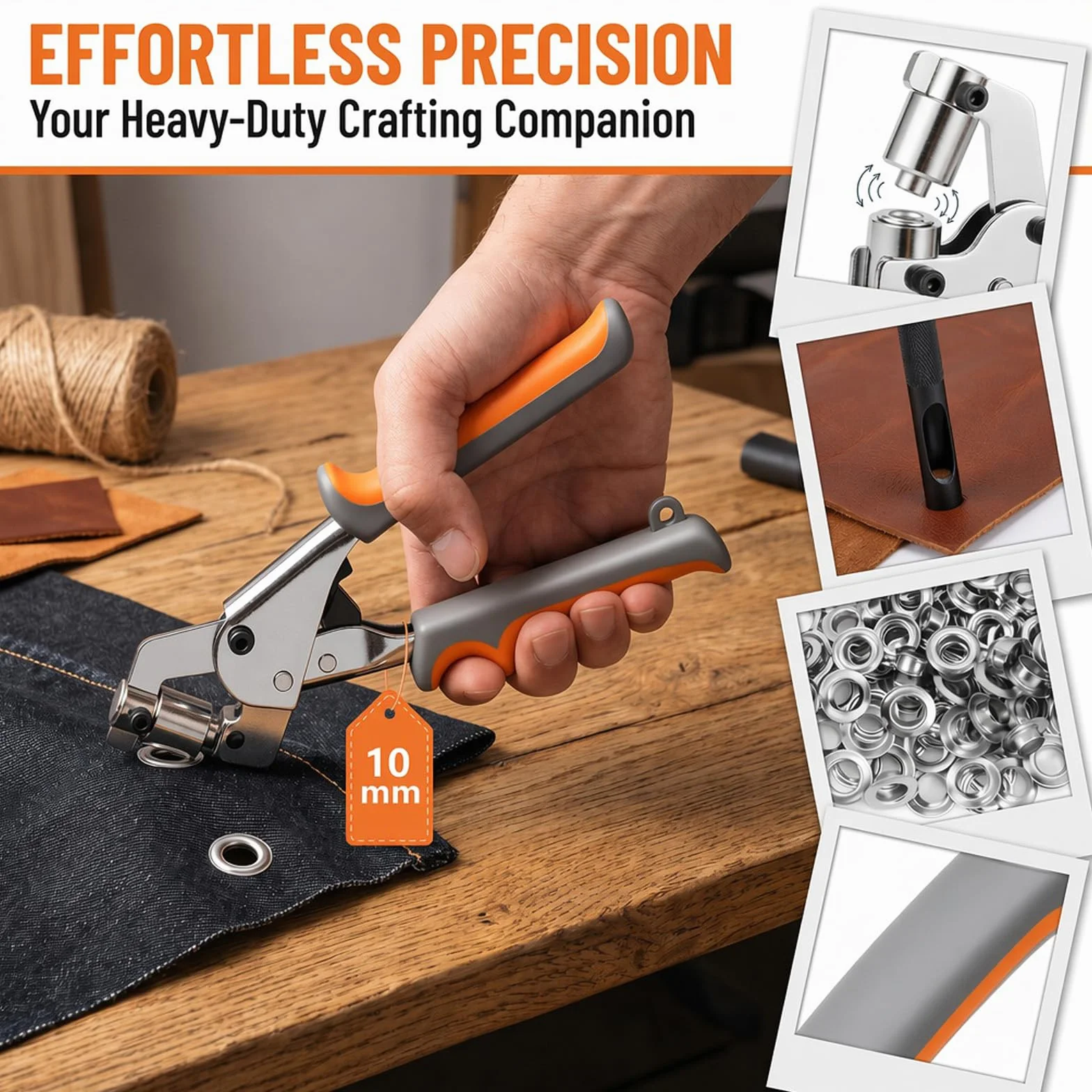 Set Occhiellatrice con 200 Occhielli Ø10mm, Pinza per Occhielli con Punzonatrice Manuale, Pinza Occhielli per Tessuti e Teloni, per Pelle PVC Tende Fai da Te