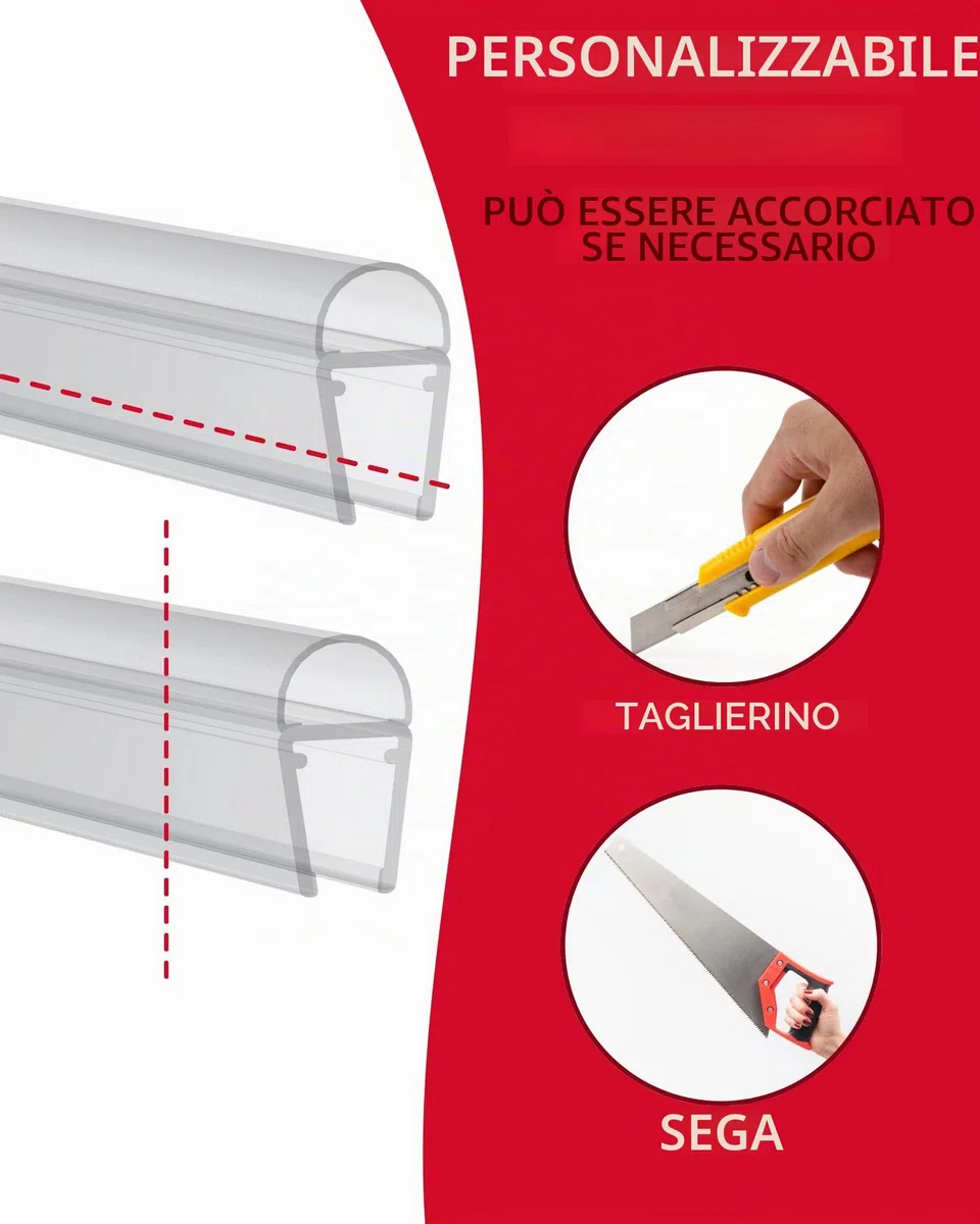 Gedotec Guarnizione per Porta Doccia a Strisce - 2 m, Trasparente, per Pavimento in Vetro 6-8 mm