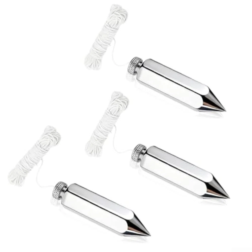 Precision Plumb Bob 226,8 g, forma esagonale, struttura in acciaio, componenti in ottone e corda estesa da 15 metri per prestazioni costanti in loco (3 pezzi)