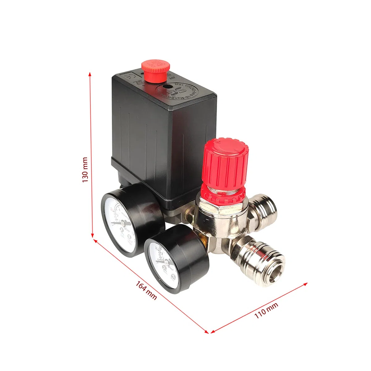 Pressostato per compressore ad aria, 220V valvola di controllo per compressore ad aria, pressostato compressore con valvola di sicurezza e manometro, 6,2~8,3 bar per regolazione della pressione