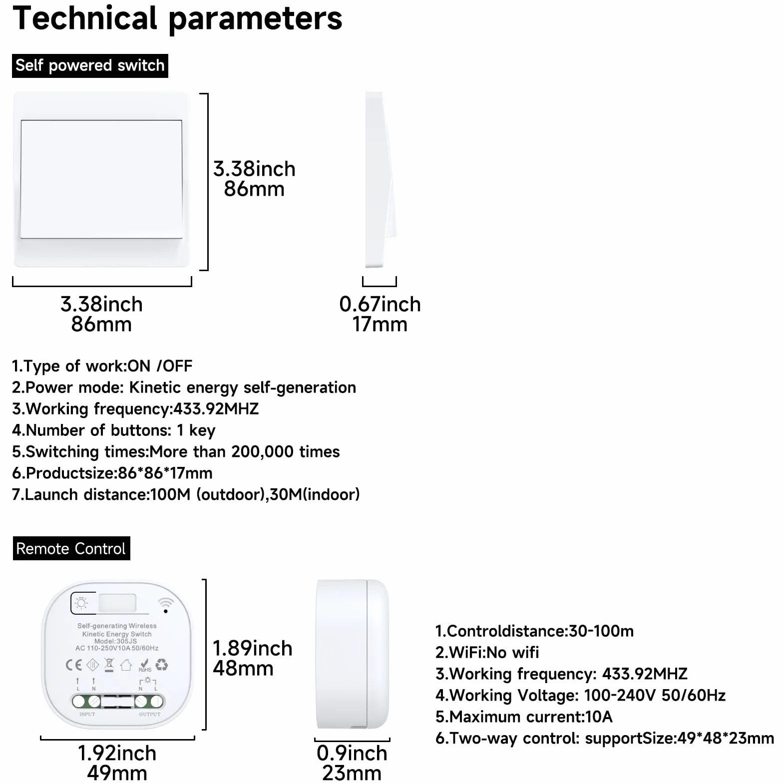 interruttori senza fili autoalimentati cinetico interruttore senza fili senza batteria rf interruttore remoto pulsante wireless interruttore luce wireless per illuminazione domestica(EU 2V1 a)