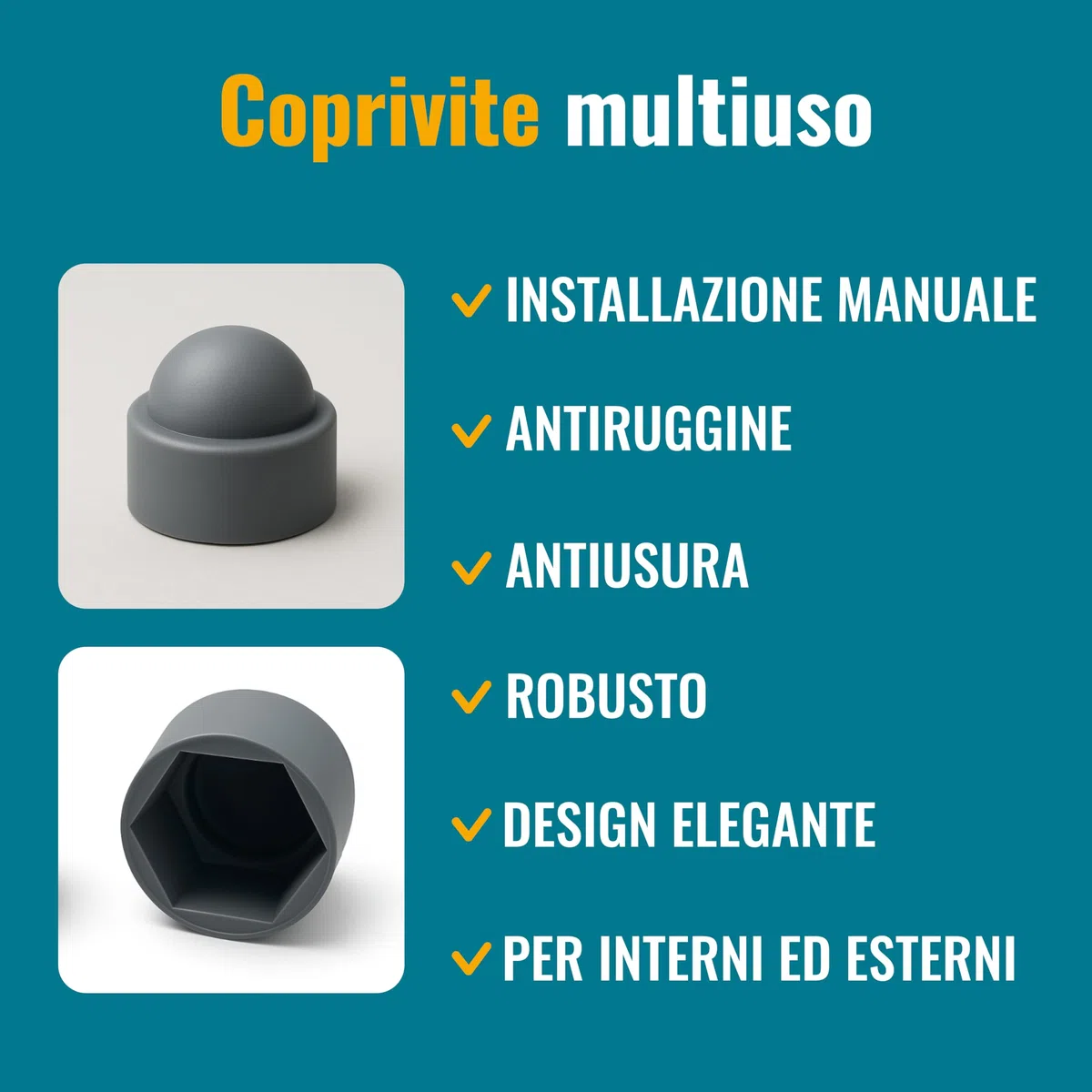 Ajile - 100 pezzi - Cappucci copri-dado M8, chiave di 13 mm, plastica Grigia - FAH313-L