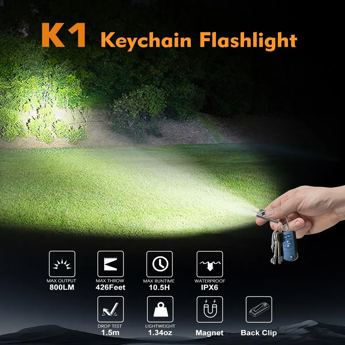 VTIGER K1 Torce portachiavi,800 Lumen piccola luce piatta portatile,Mini torcia tascabile ricaricabile con clip,Compatto portachiavi LED Luci con magnete per Portare tutti giorni,campeggio,emergenza